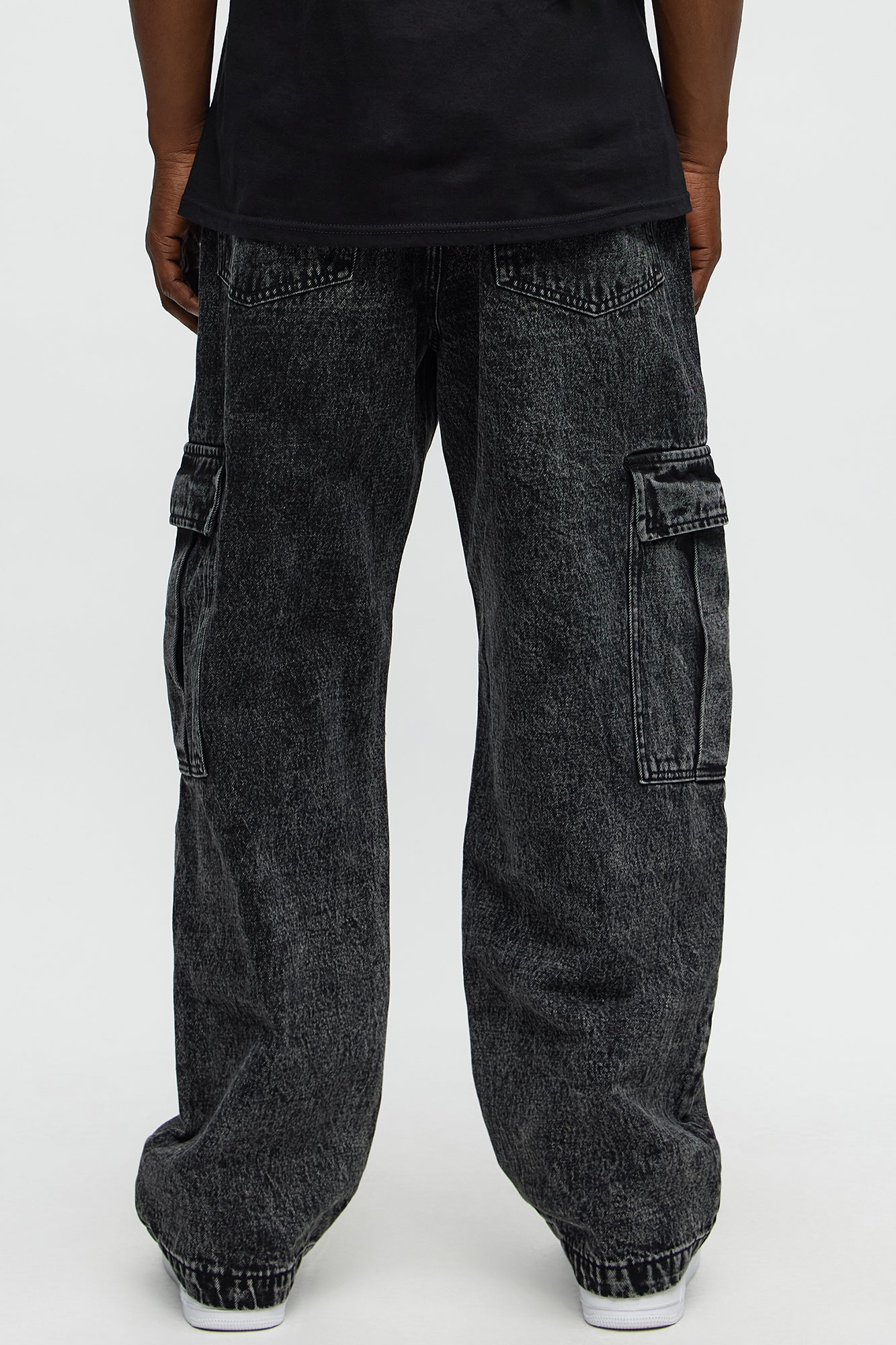Baggy Minor Panel Cargo Jeans - Black Wash Fashion Nova