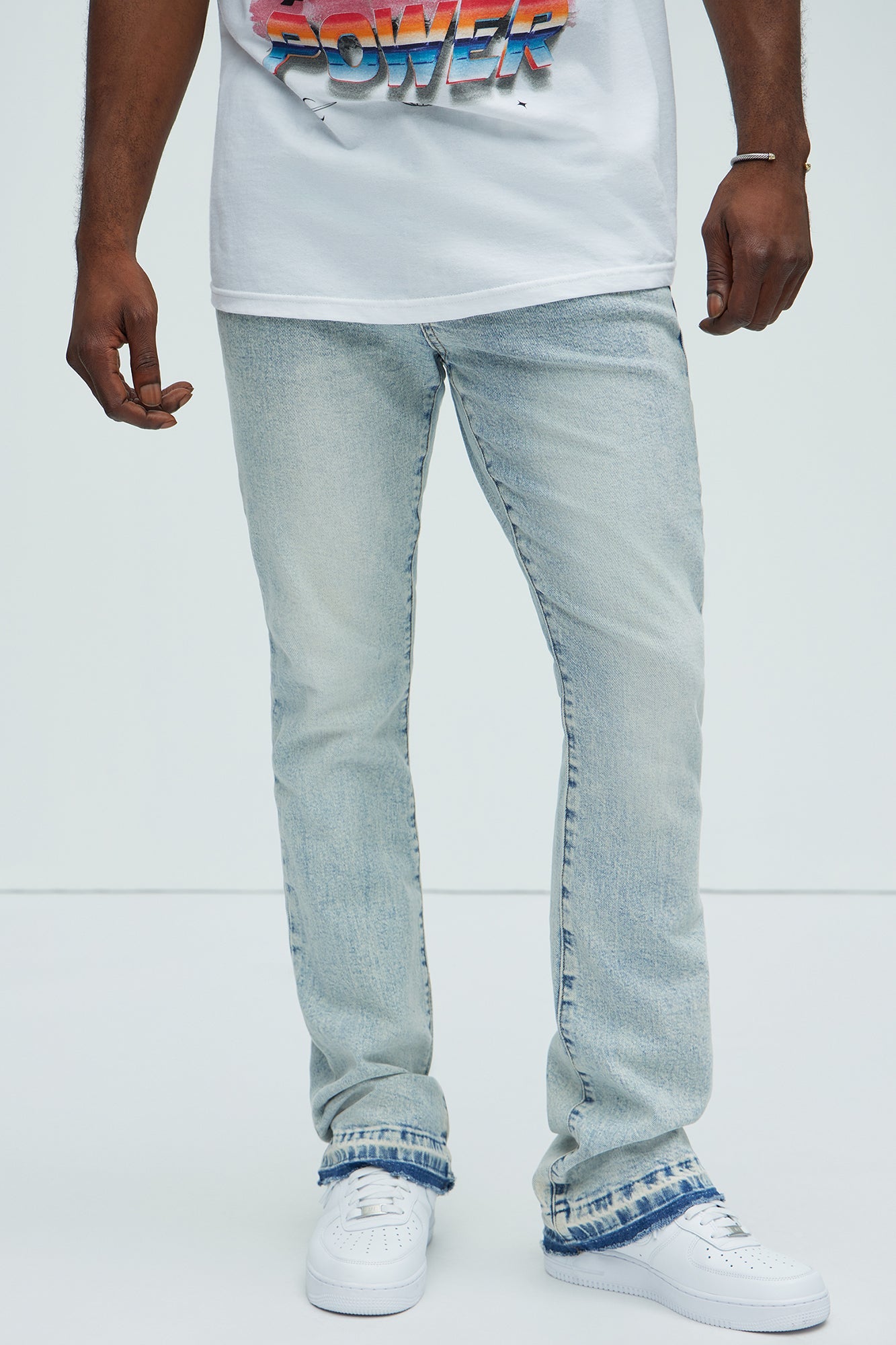 Cornell Stacked Skinny Flare Jeans - Bleach Blue Wash Fashion Nova