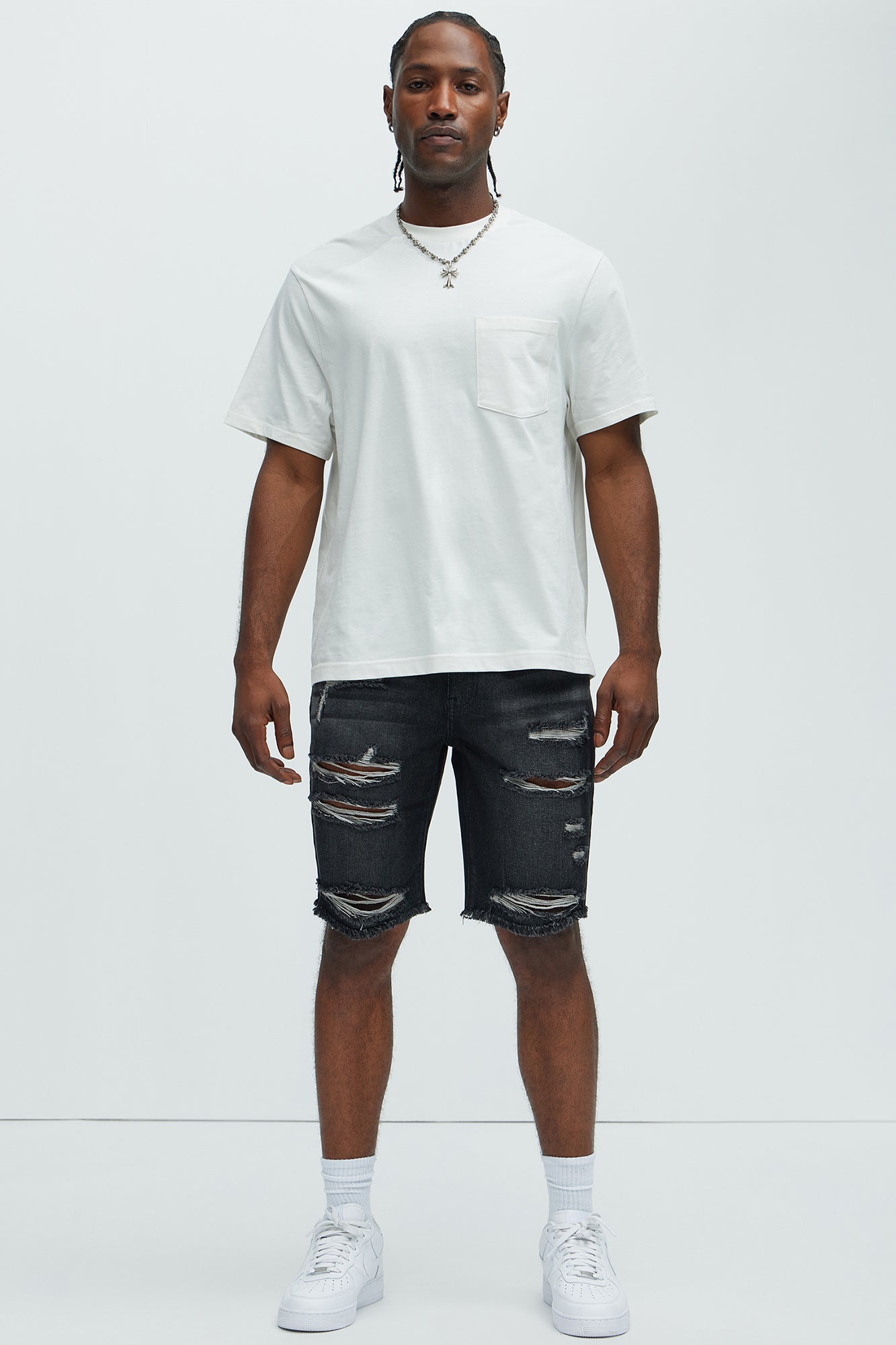 Back To It Distressed Raw Hem Slim Denim Shorts - Black Fashion Nova