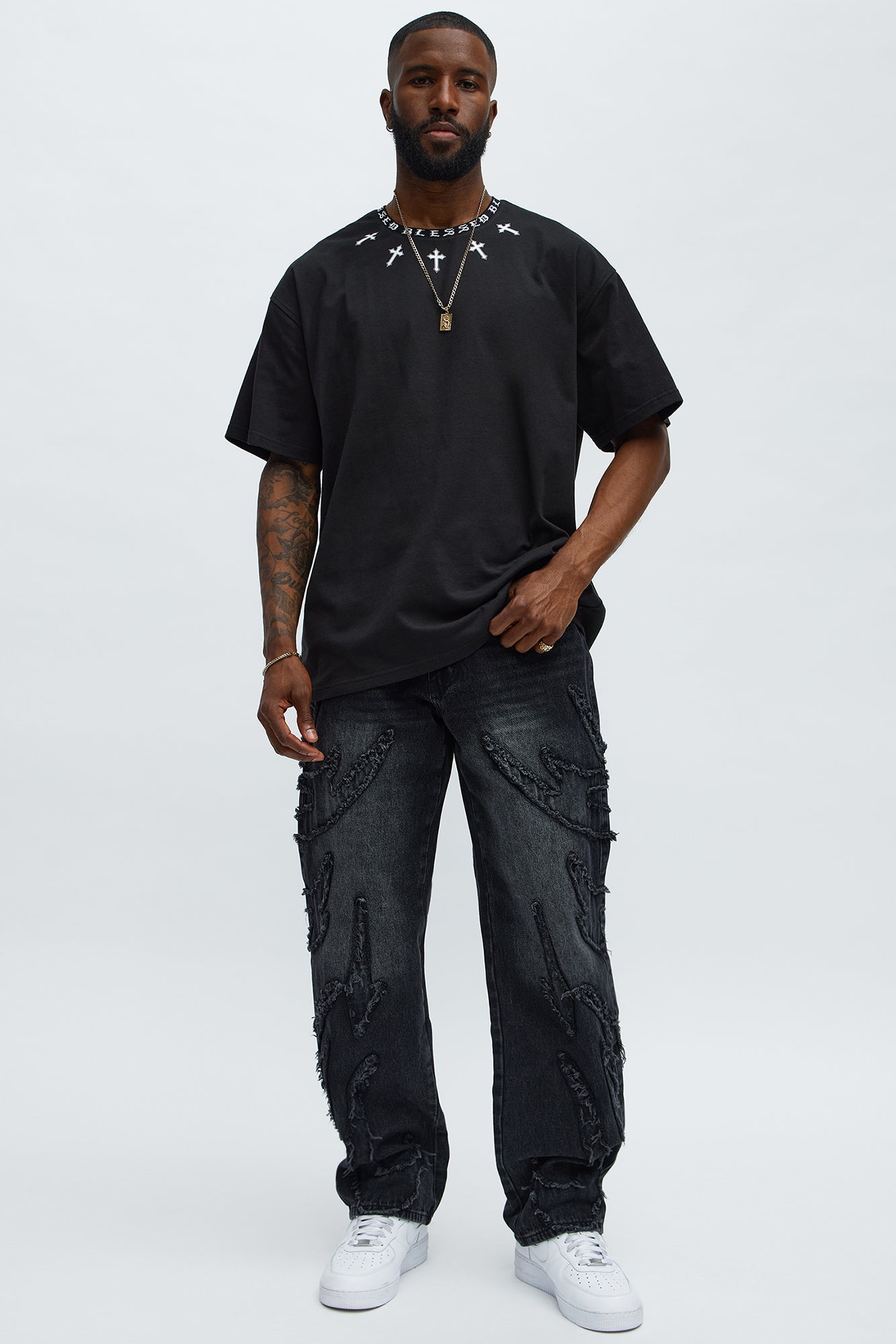 Relaxed Straight Rugged Fray Jeans - Black Wash Fashion Nova