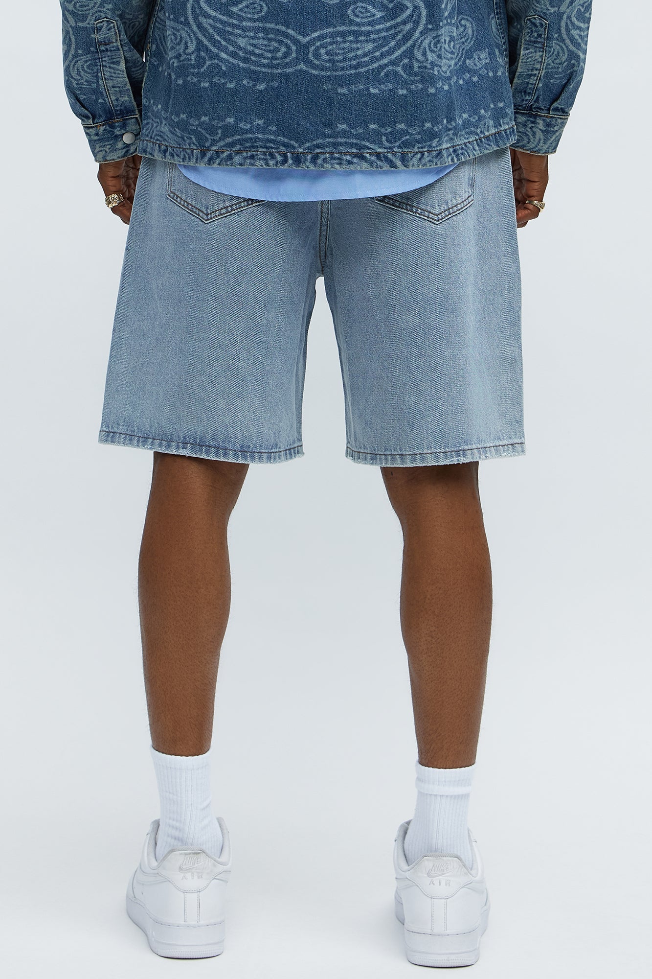 Relaxed Star Studded Denim Shorts - Light Blue Wash Fashion Nova