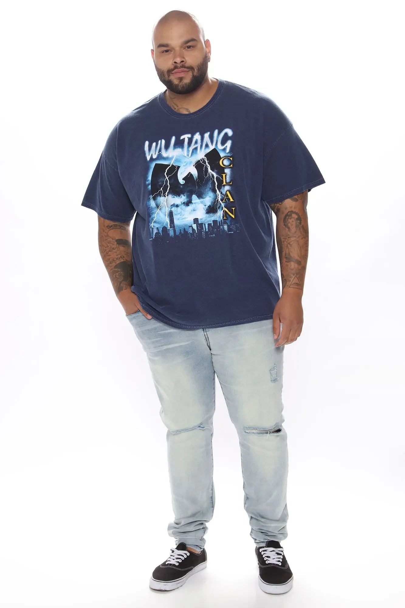 Wu Tang Lightning Vintage Wash Short Sleeve Tee - Navy Wash Fashion Nova