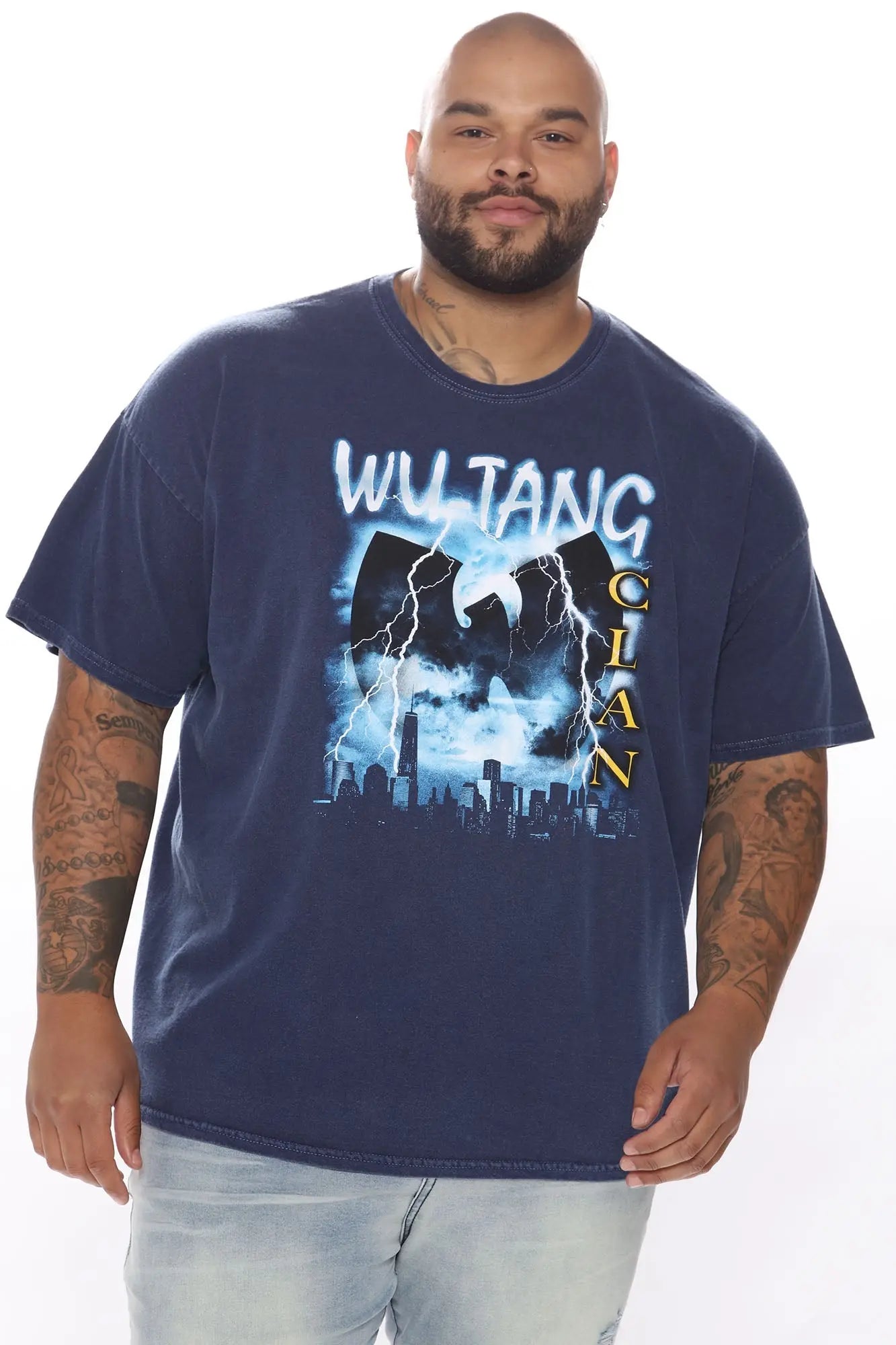 Wu Tang Lightning Vintage Wash Short Sleeve Tee - Navy Wash Fashion Nova
