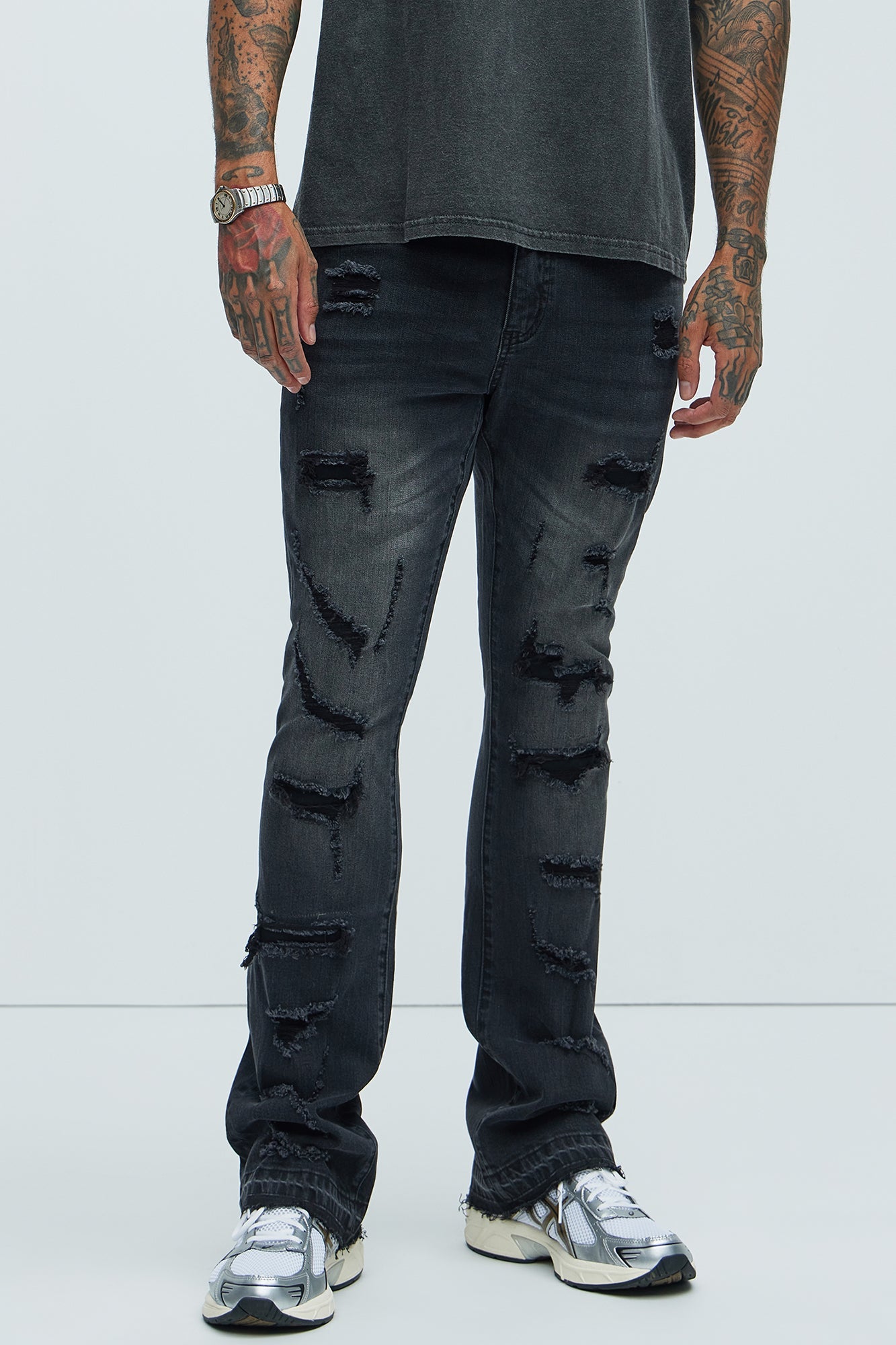 Through It Ripped Skinny Flared Jeans - Black Wash Fashion Nova