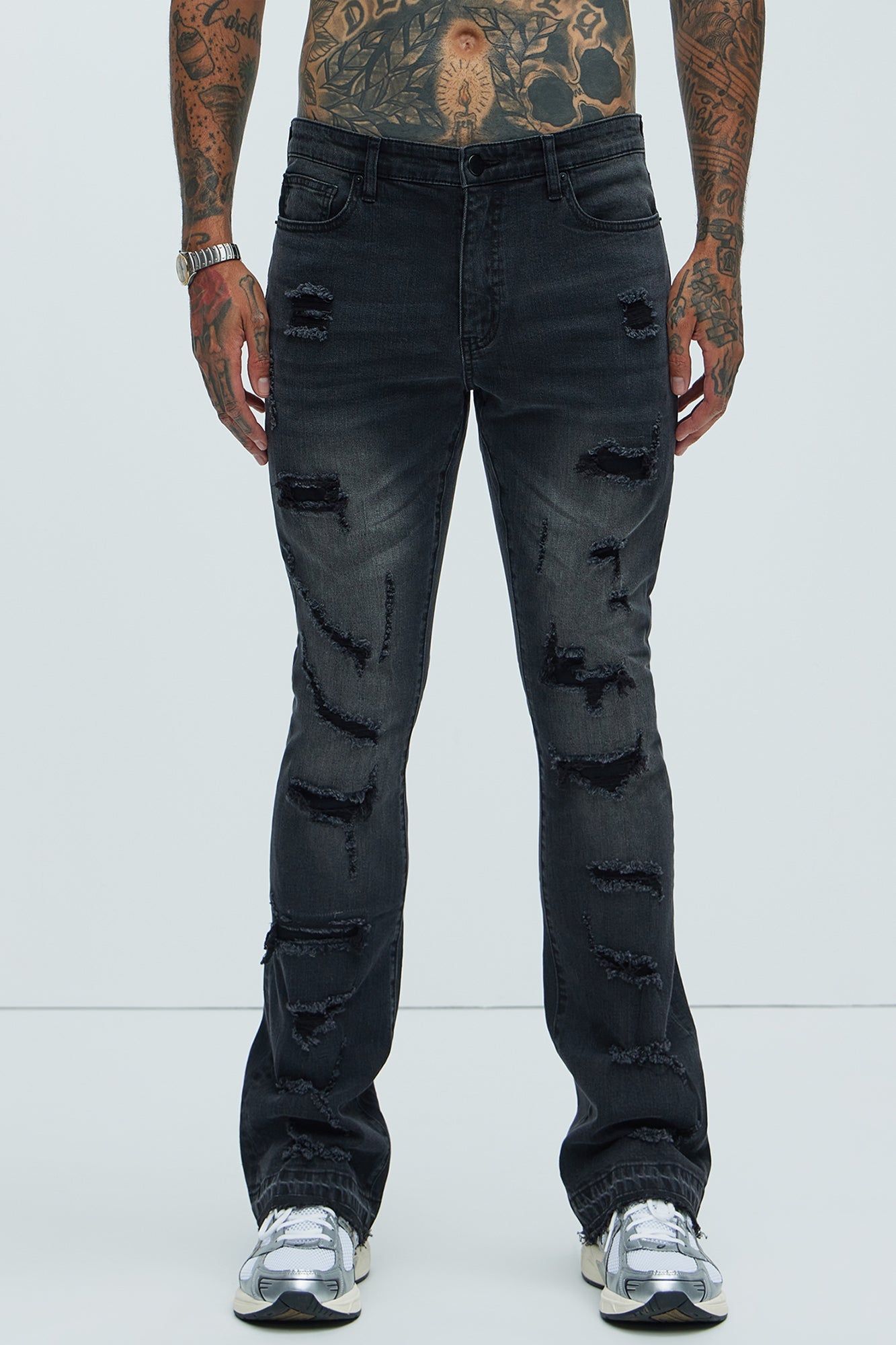 Through It Ripped Skinny Flared Jeans - Black Wash Fashion Nova