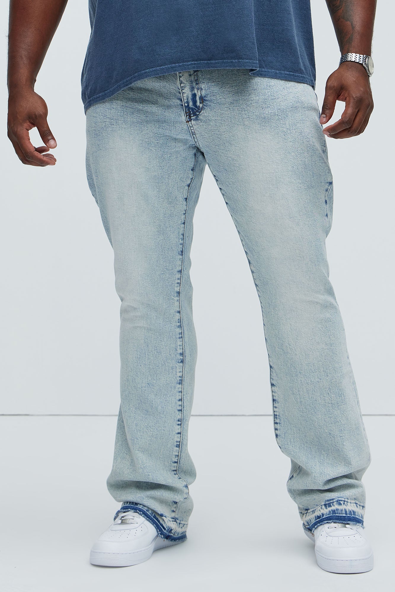 Cornell Stacked Skinny Flare Jeans - Bleach Blue Wash Fashion Nova