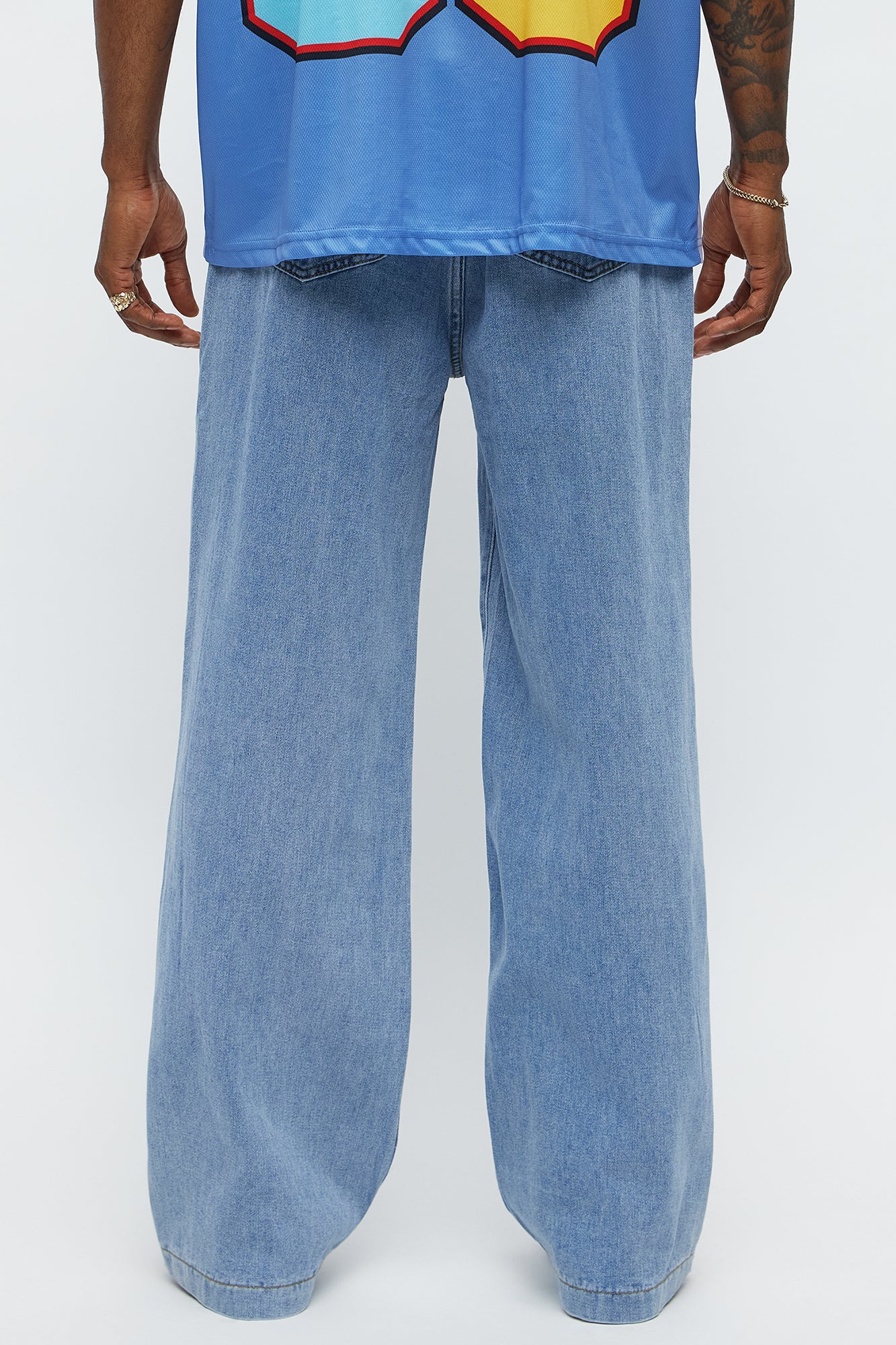 Baggy Side Stripe Zip Hit Jeans - Medium Blue Wash Fashion Nova