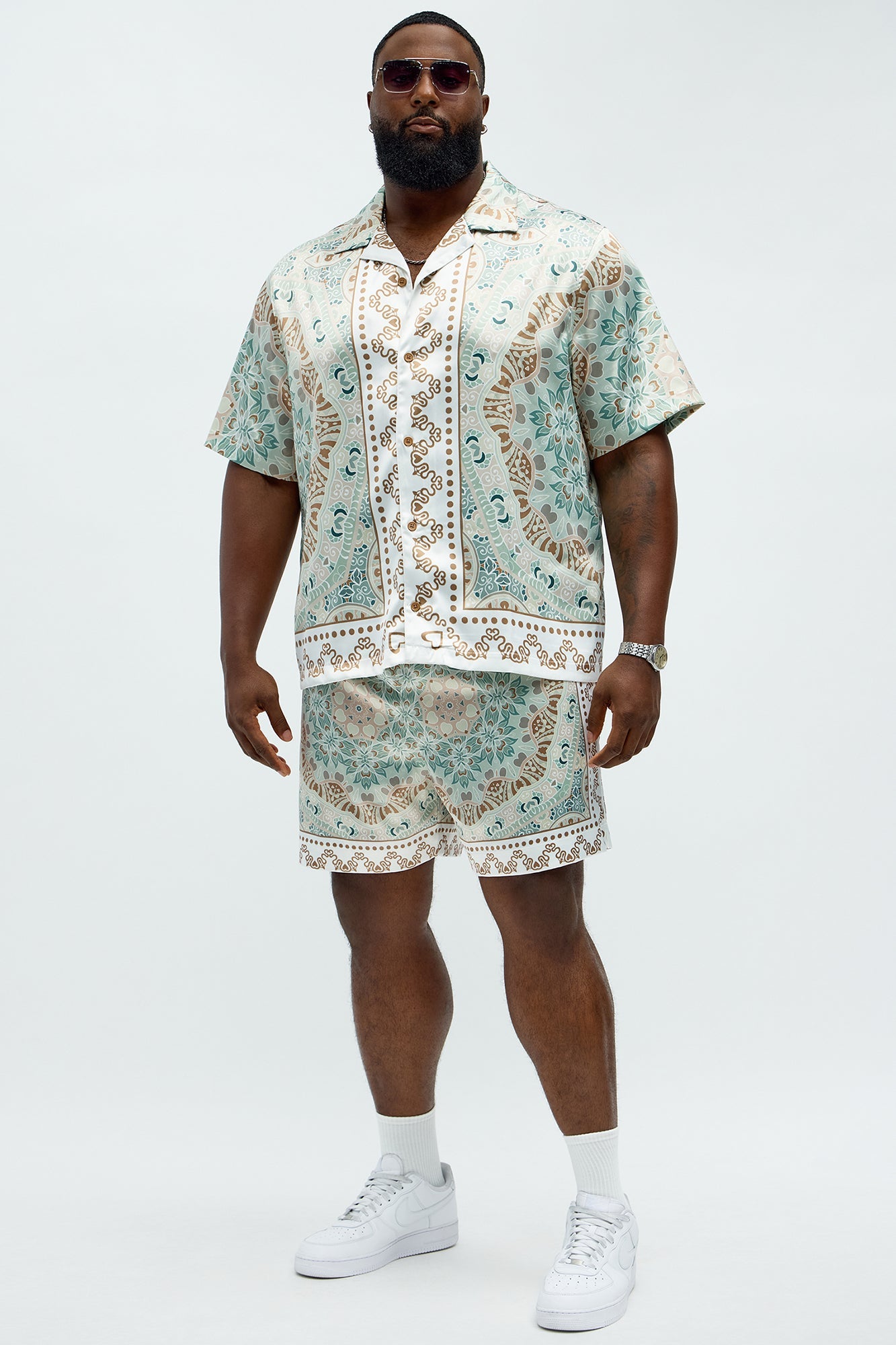 Green Love Button Up Shirt - Sage/combo Fashion Nova