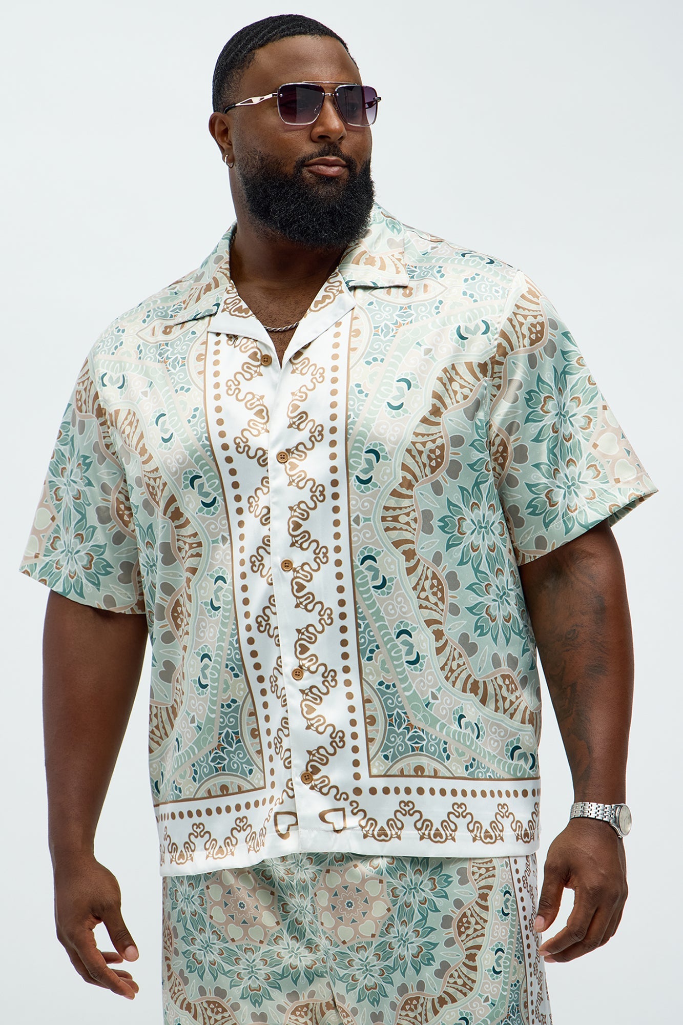 Green Love Button Up Shirt - Sage/combo Fashion Nova