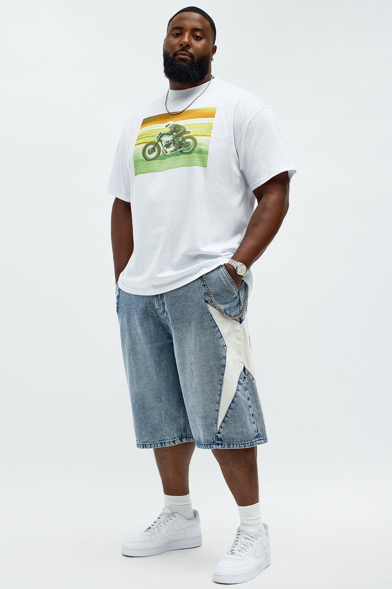 Baggy Side Star Denim Short - Medium Blue Wash Fashion Nova