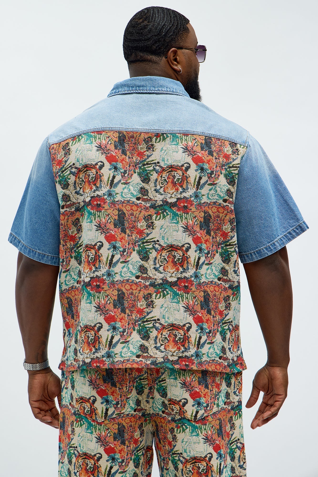 Relaxed Ansel Tapestry Denim Short Sleeve Shirt - Blue/combo Fashion Nova