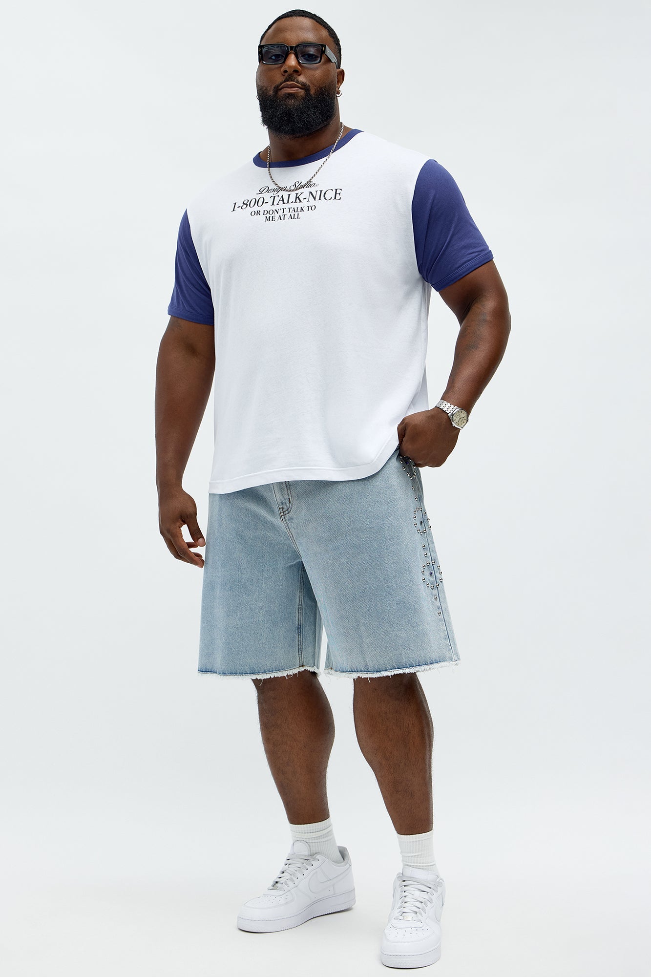 Relaxed Come In Clutch Studded Denim Shorts - Light Blue Wash Fashion Nova