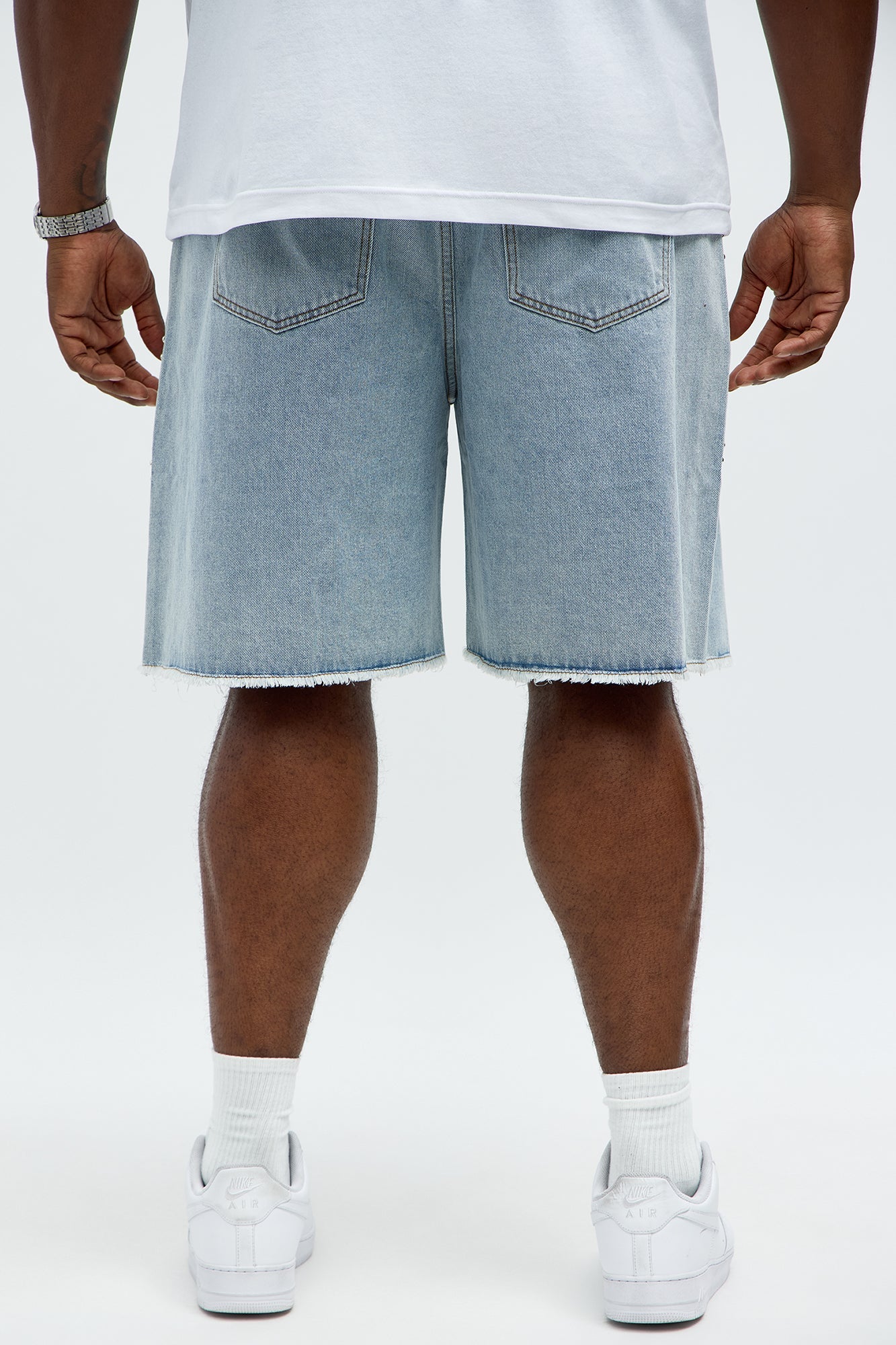 Relaxed Come In Clutch Studded Denim Shorts - Light Blue Wash Fashion Nova