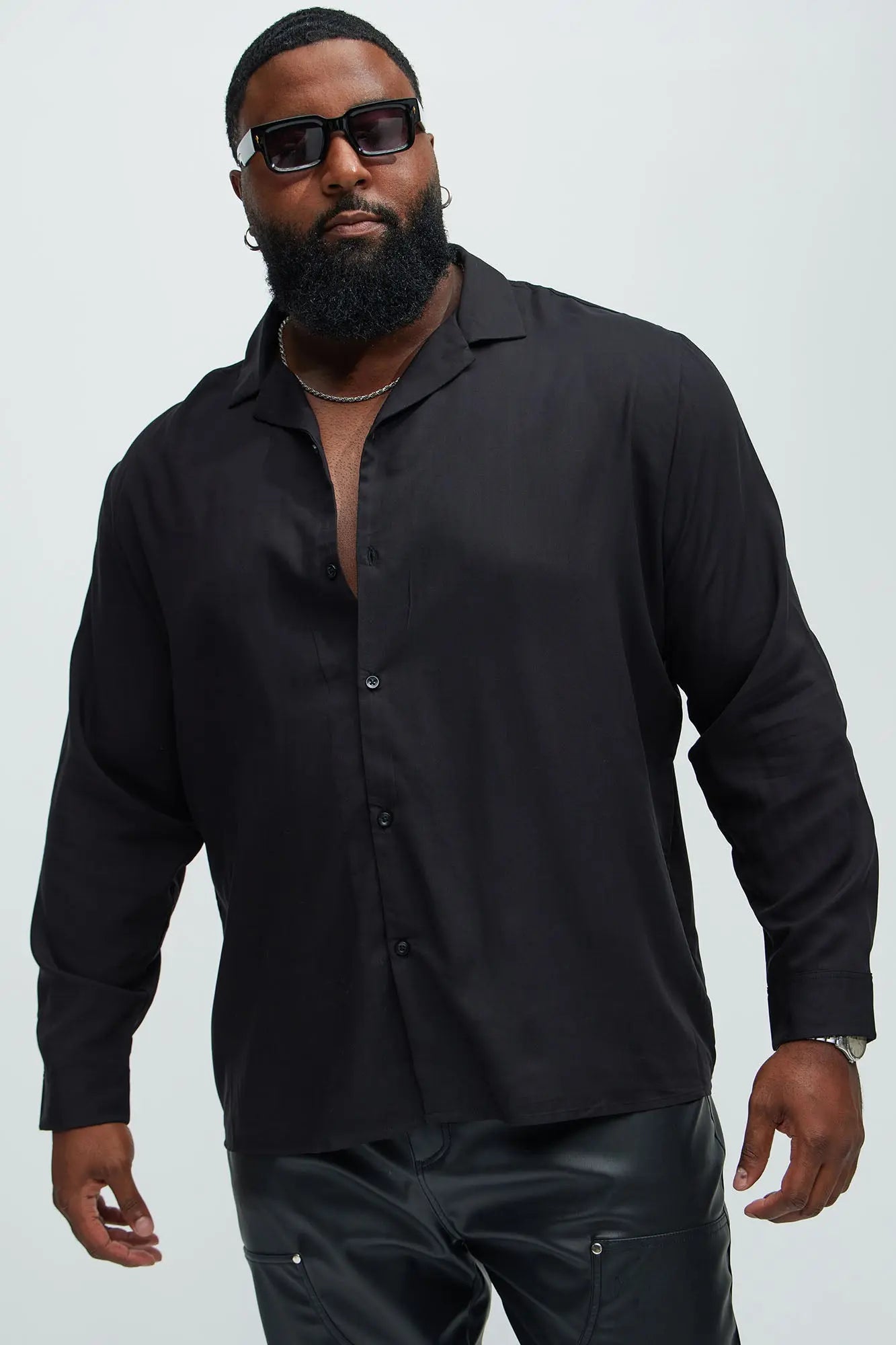 Dawson Relaxed Long Sleeve Button Up Shirt - Black Fashion Nova