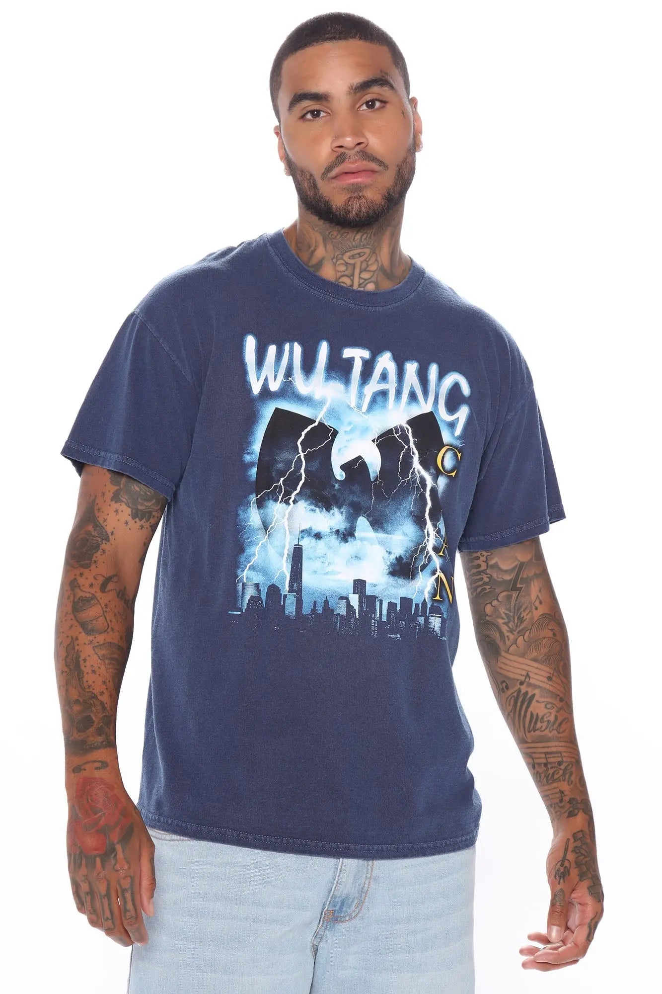 Wu Tang Lightning Vintage Wash Short Sleeve Tee - Navy Wash Fashion Nova