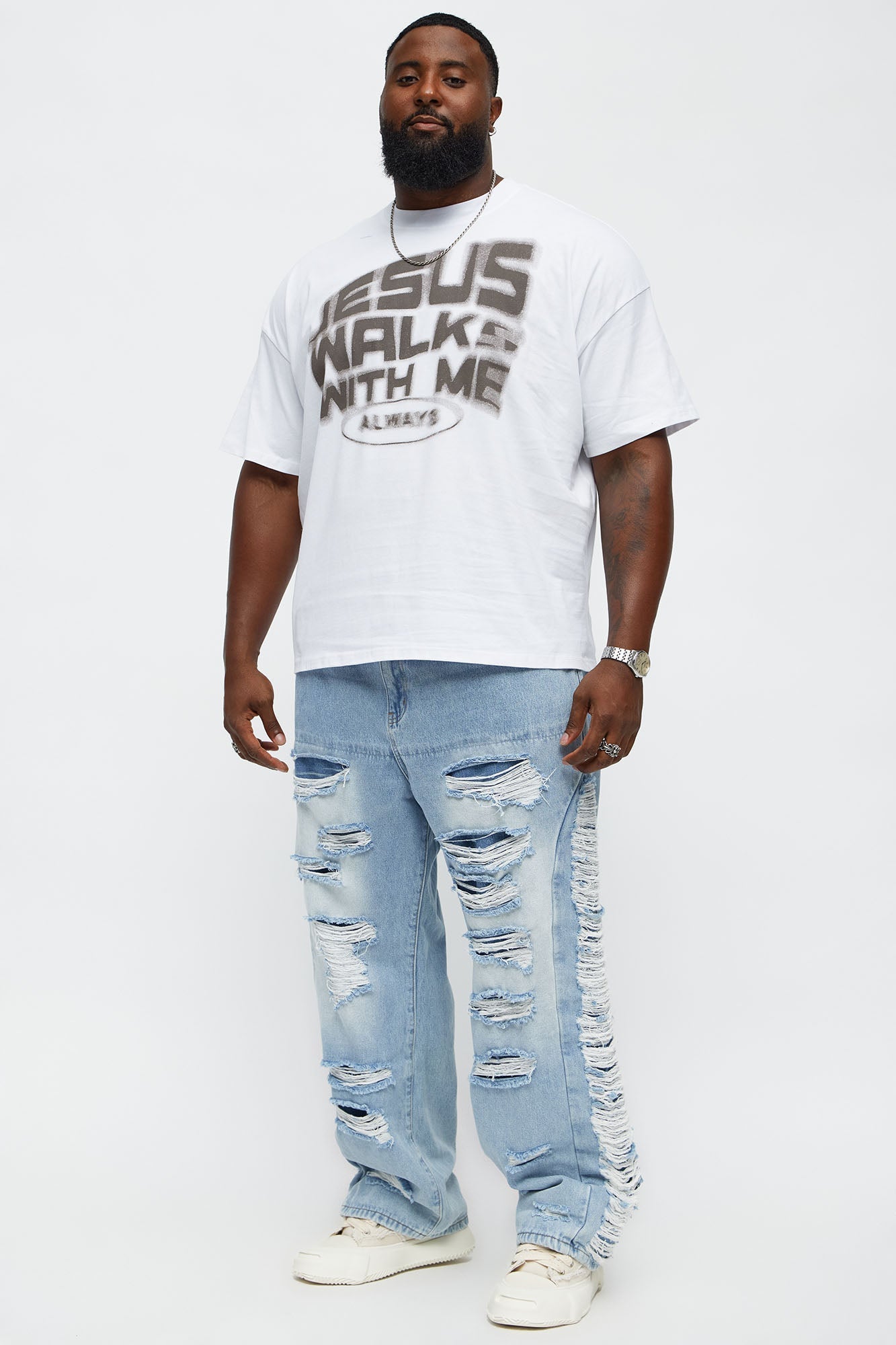 Jesus Walks With Me Always Oversized Short Sleeve Tee - White Fashion Nova