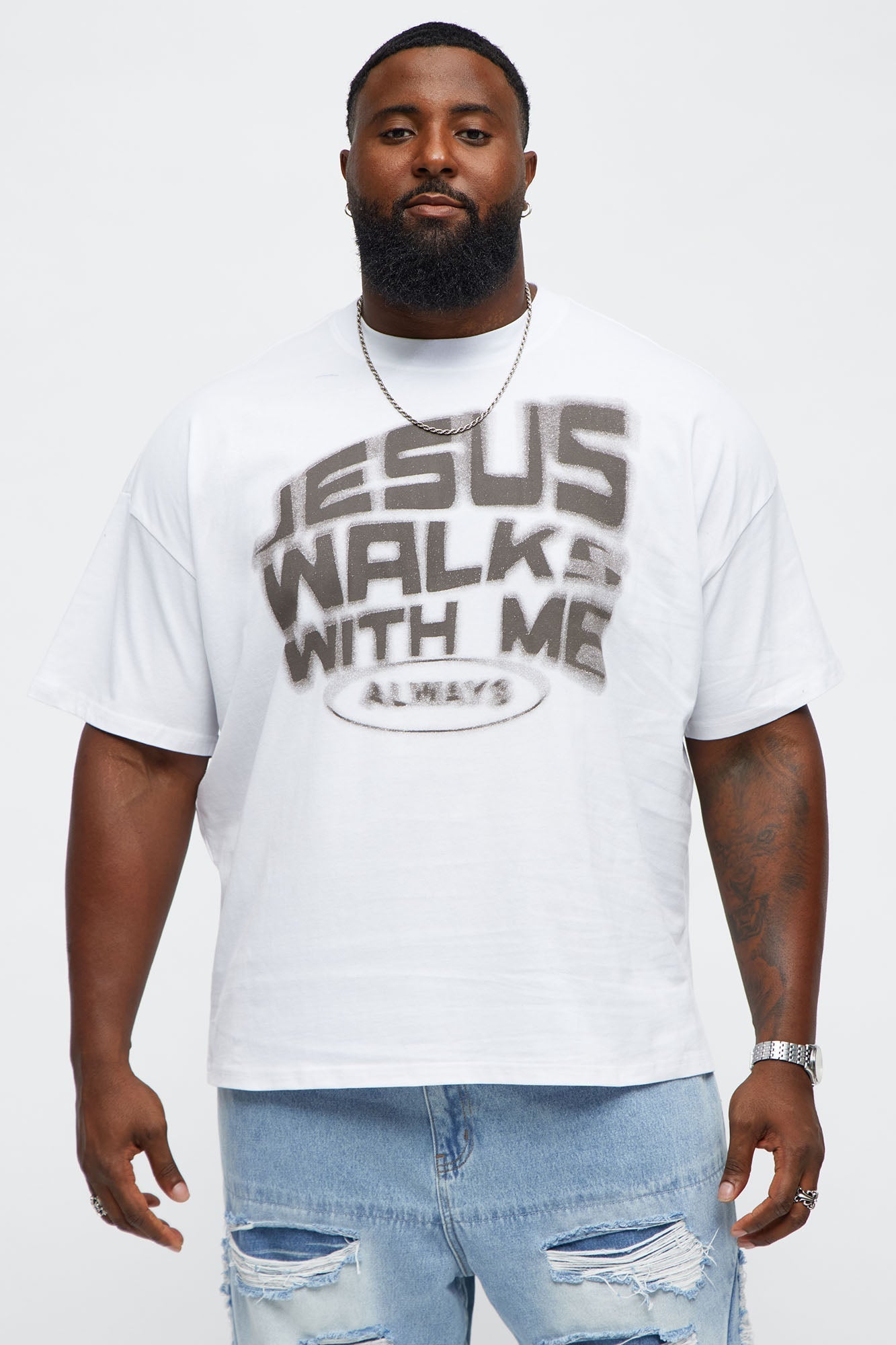 Jesus Walks With Me Always Oversized Short Sleeve Tee - White Fashion Nova