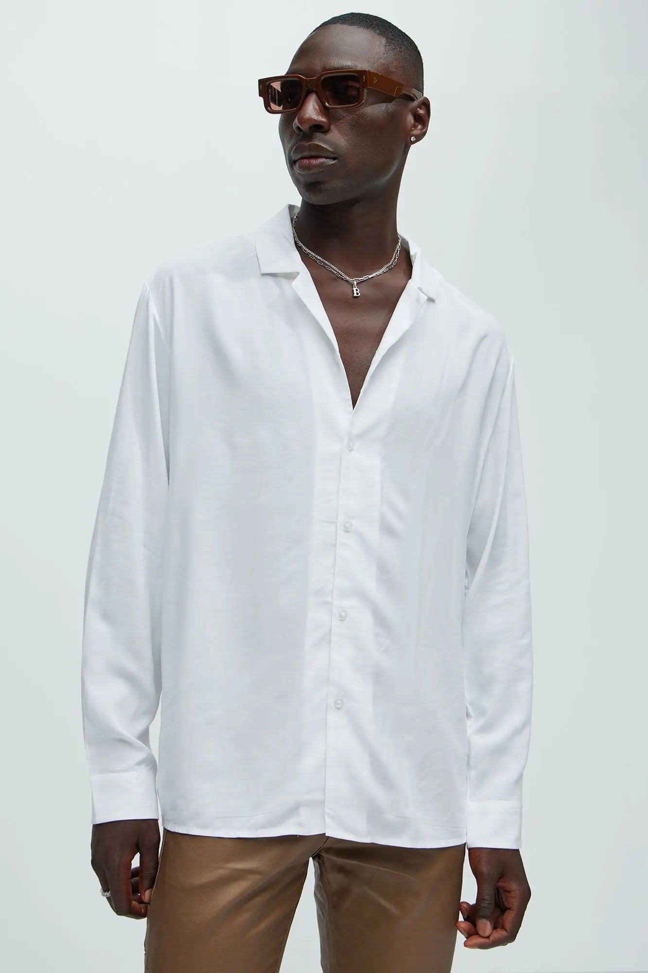 Dawson Relaxed Long Sleeve Button Up Shirt - White Fashion Nova