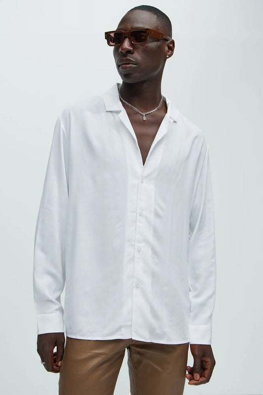 Dawson Relaxed Long Sleeve Button Up Shirt - White Fashion Nova