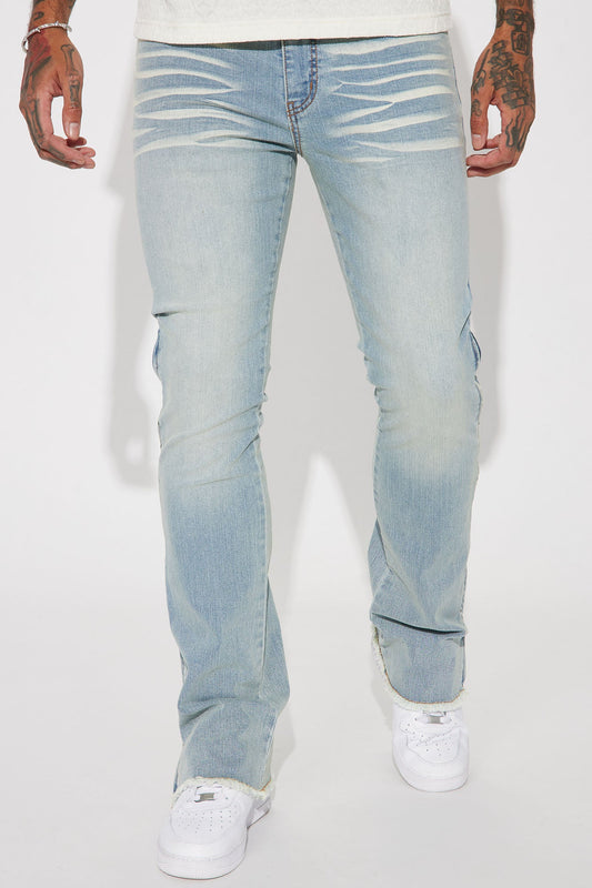Along Side Zipper Stacked Skinny Flare Jeans - Light Blue Wash Fashion Nova