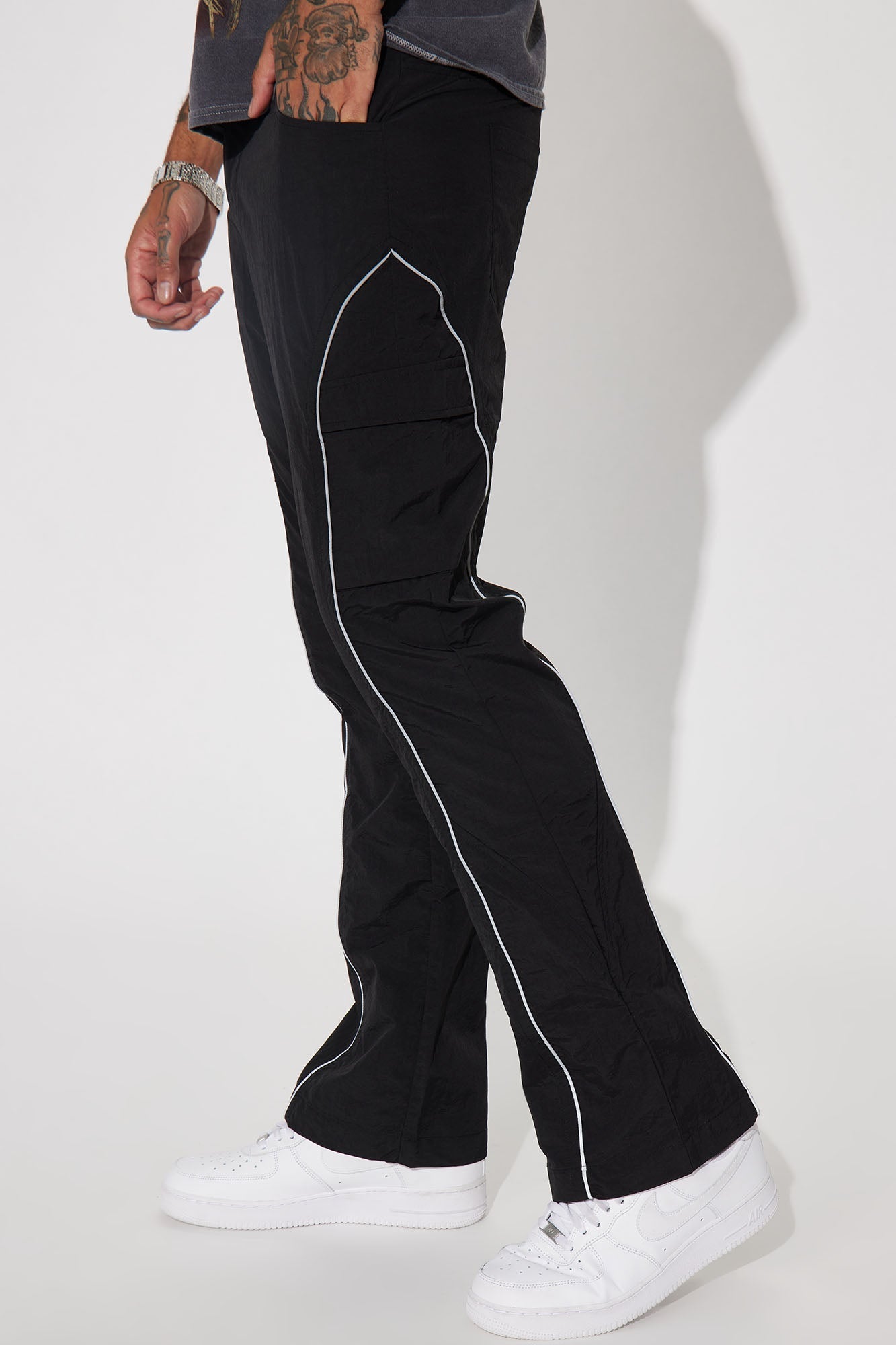 Shake It Down Nylon Stacked Slim Flare Pants - Black Fashion Nova