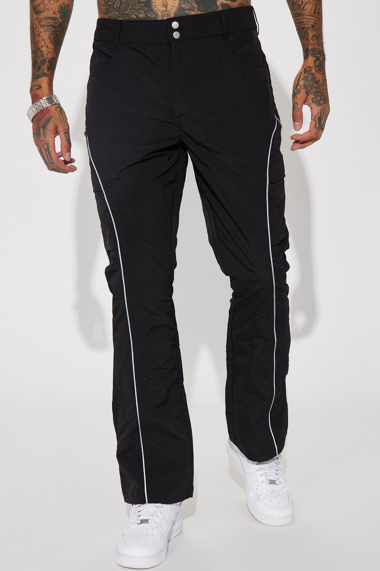 Shake It Down Nylon Stacked Slim Flare Pants - Black Fashion Nova