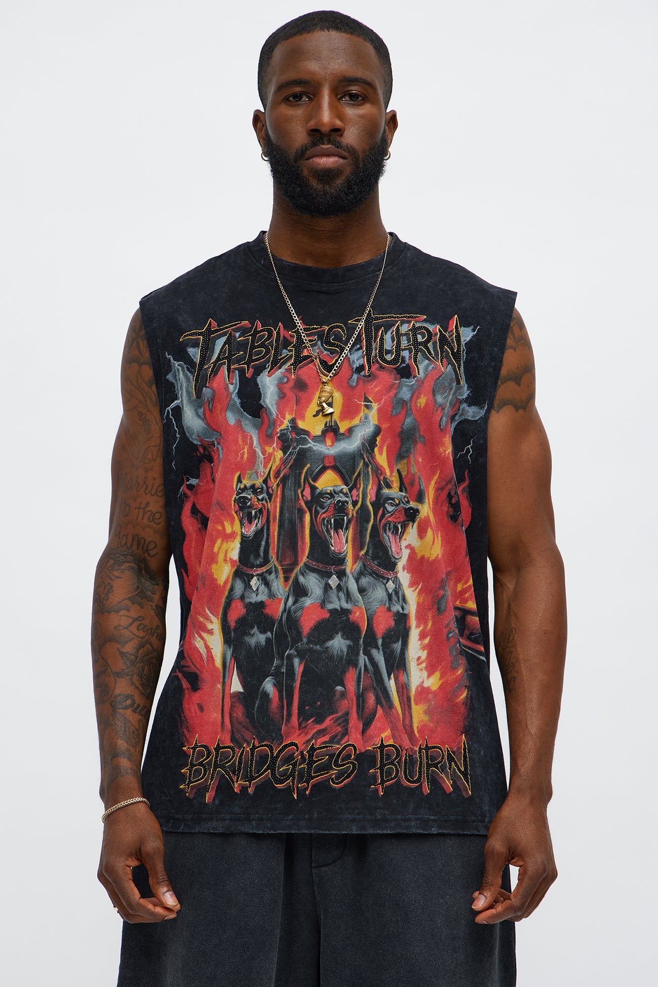 Bridges Burn Muscle Tee - Black Fashion Nova