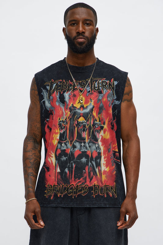 Bridges Burn Muscle Tee - Black Fashion Nova