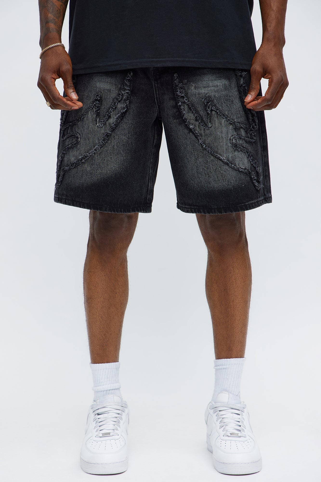 Relaxed Rugged Fray Denim Shorts - Black Wash Fashion Nova