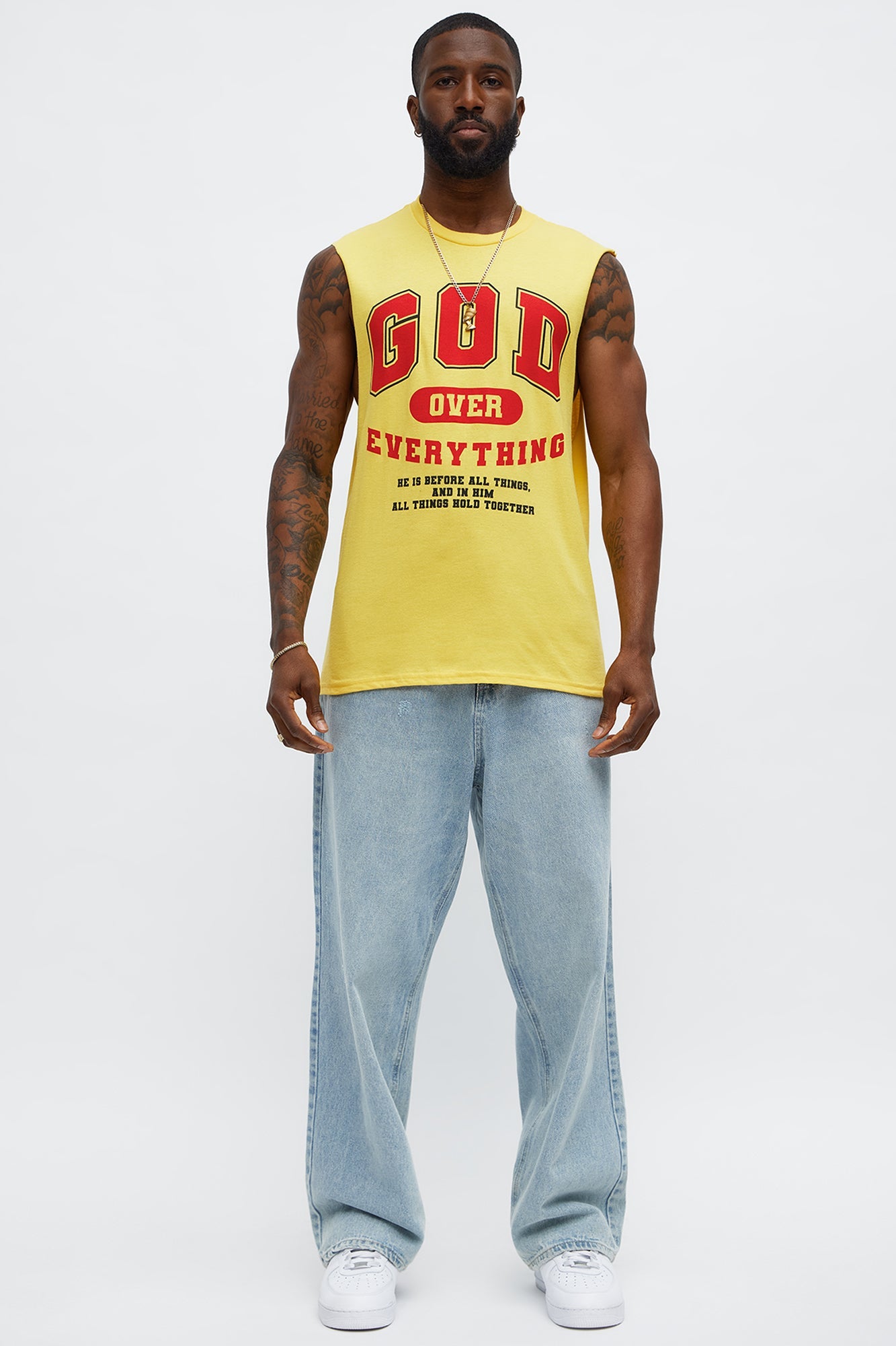 God Over Everything Muscle Tee - Yellow Fashion Nova