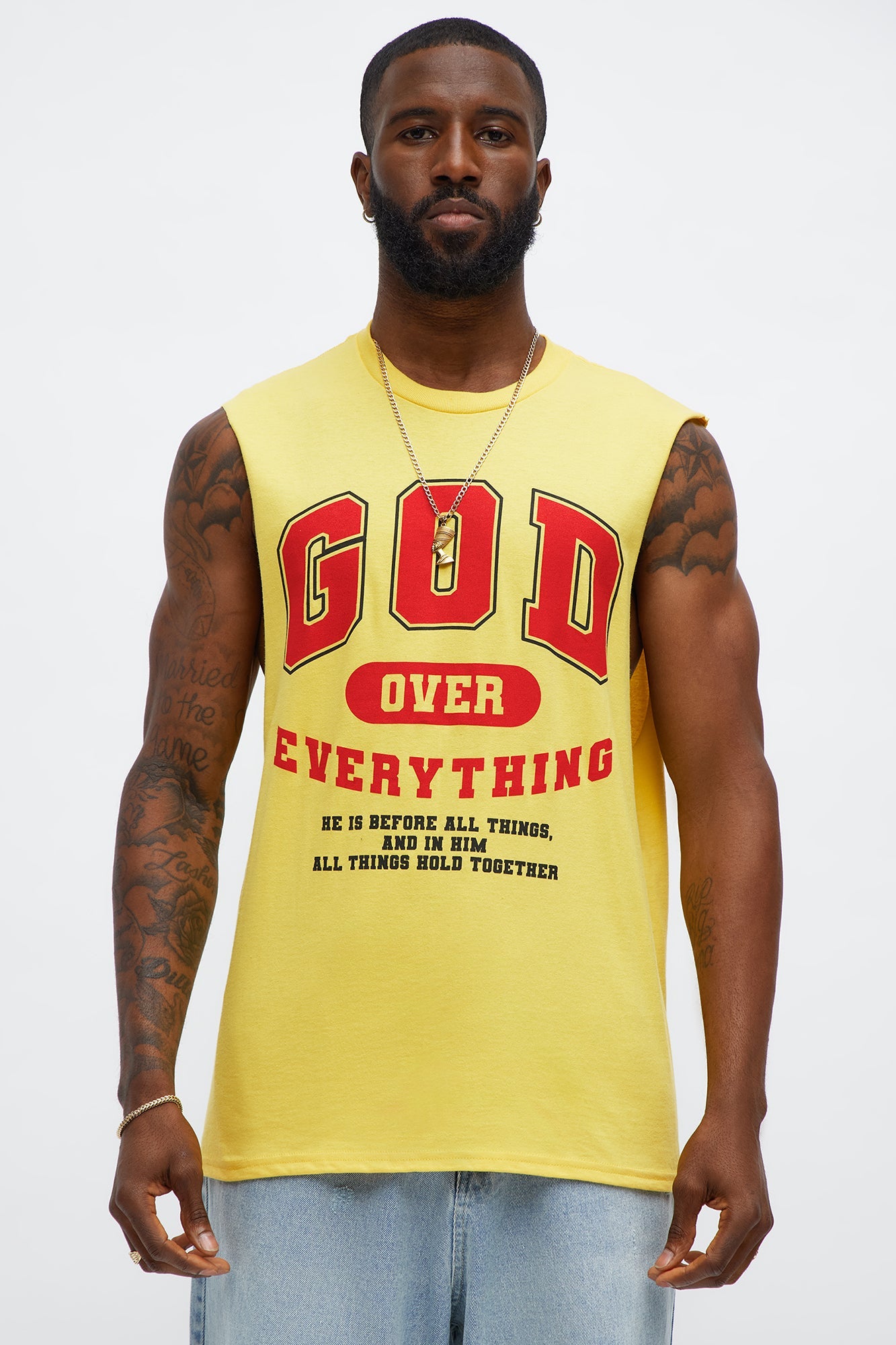 God Over Everything Muscle Tee - Yellow Fashion Nova