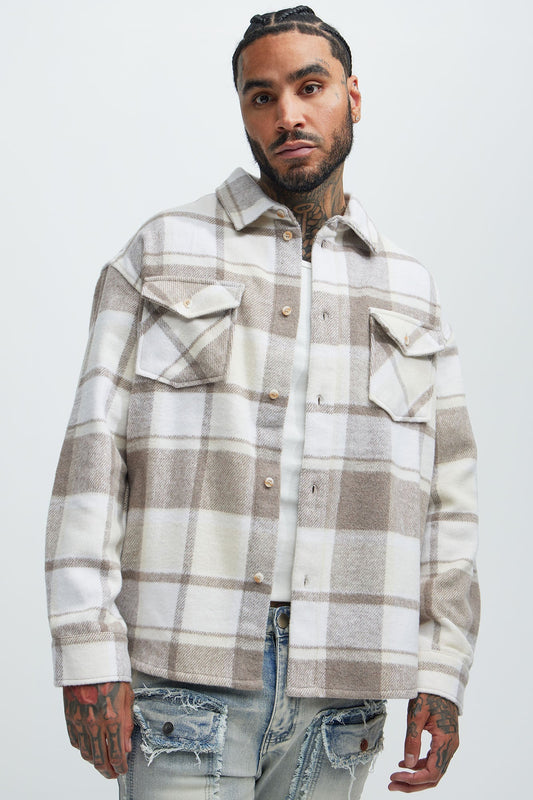 Wanted Plaid Shacket - Cream Fashion Nova