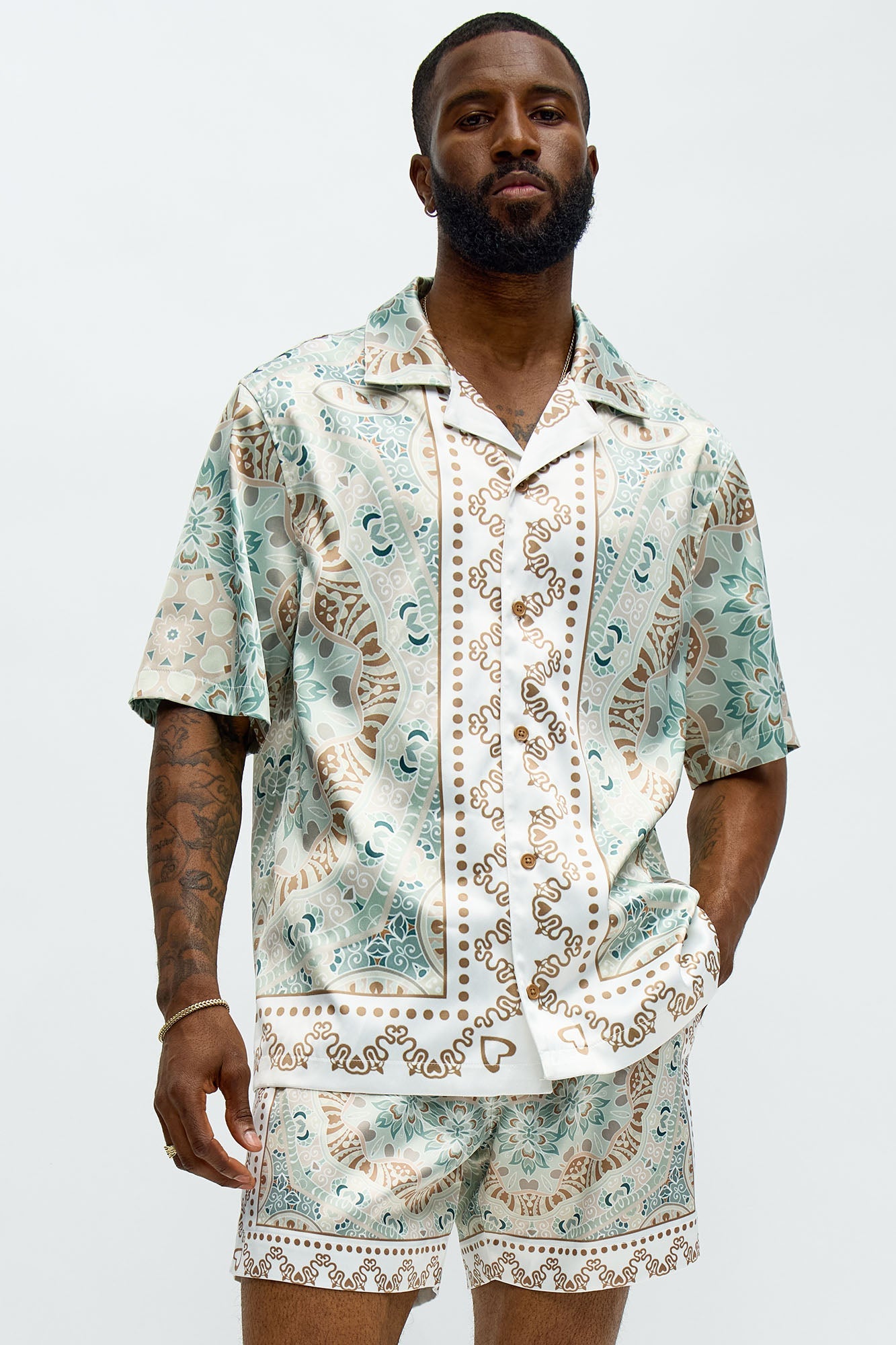 Green Love Button Up Shirt - Sage/combo Fashion Nova
