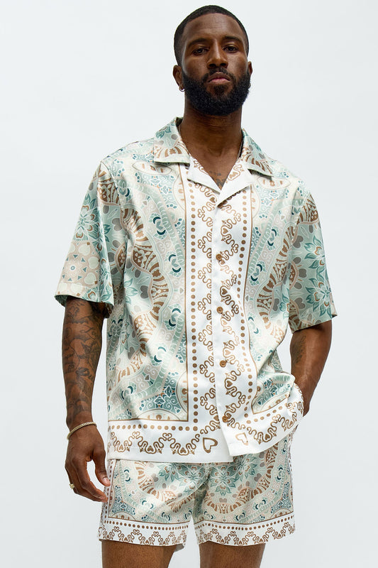 Green Love Button Up Shirt - Sage/combo Fashion Nova
