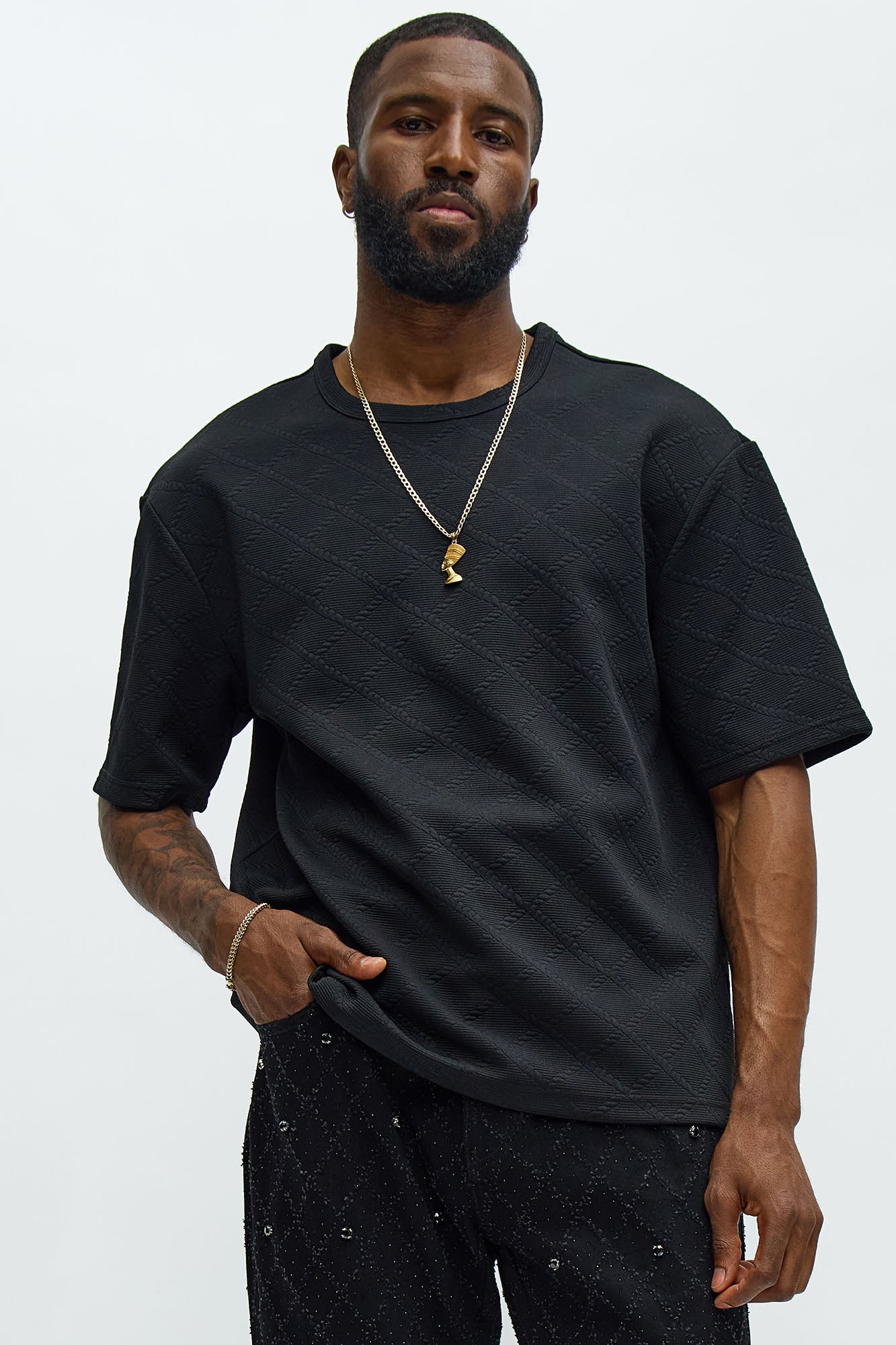 Lingo Textured Relaxed Tee - Black Fashion Nova