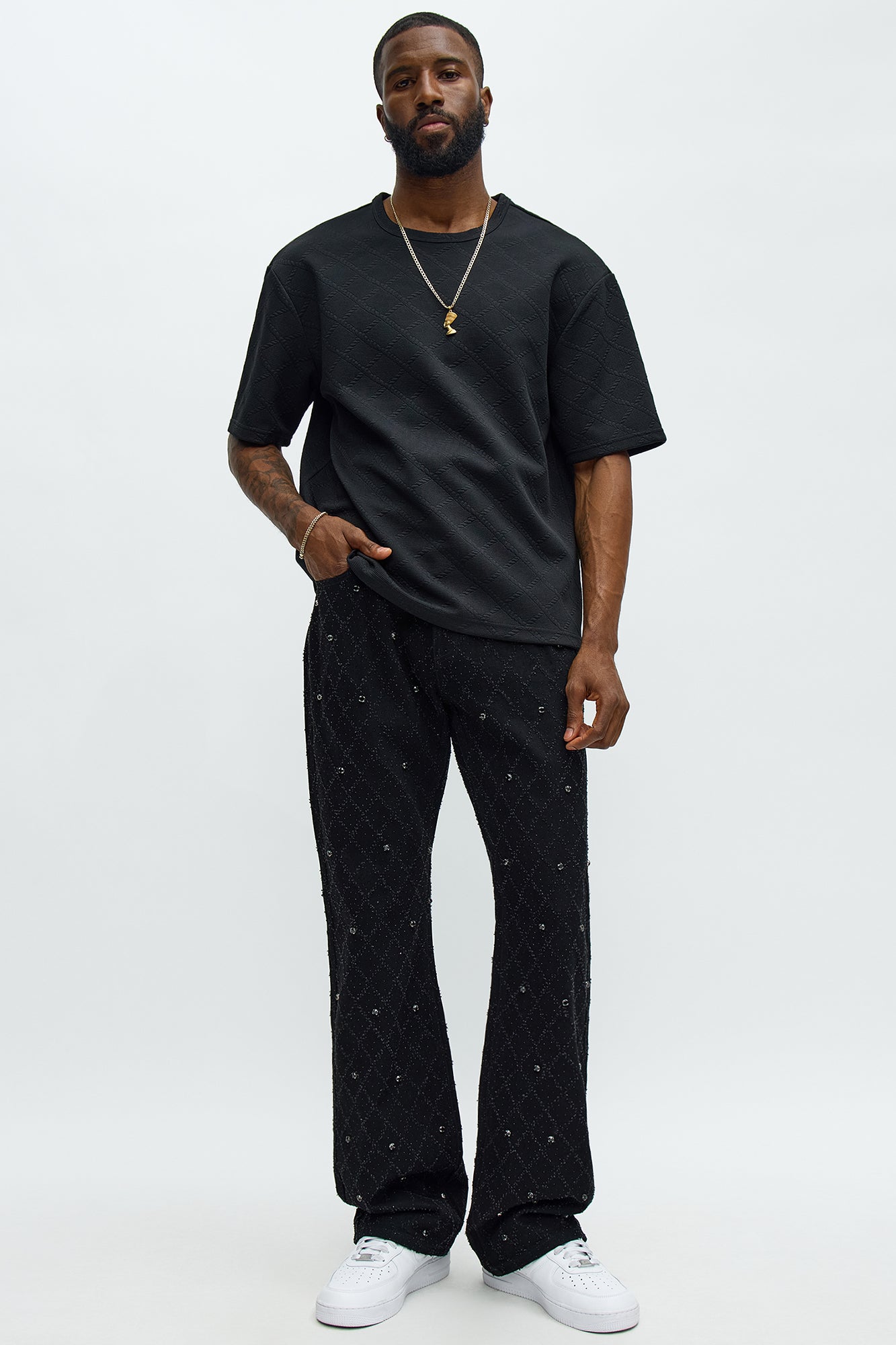 Stacked Slim Flare Wrecked In Jewels Jeans - Black Fashion Nova