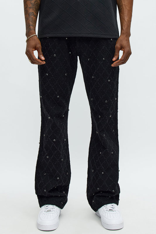 Stacked Slim Flare Wrecked In Jewels Jeans - Black Fashion Nova