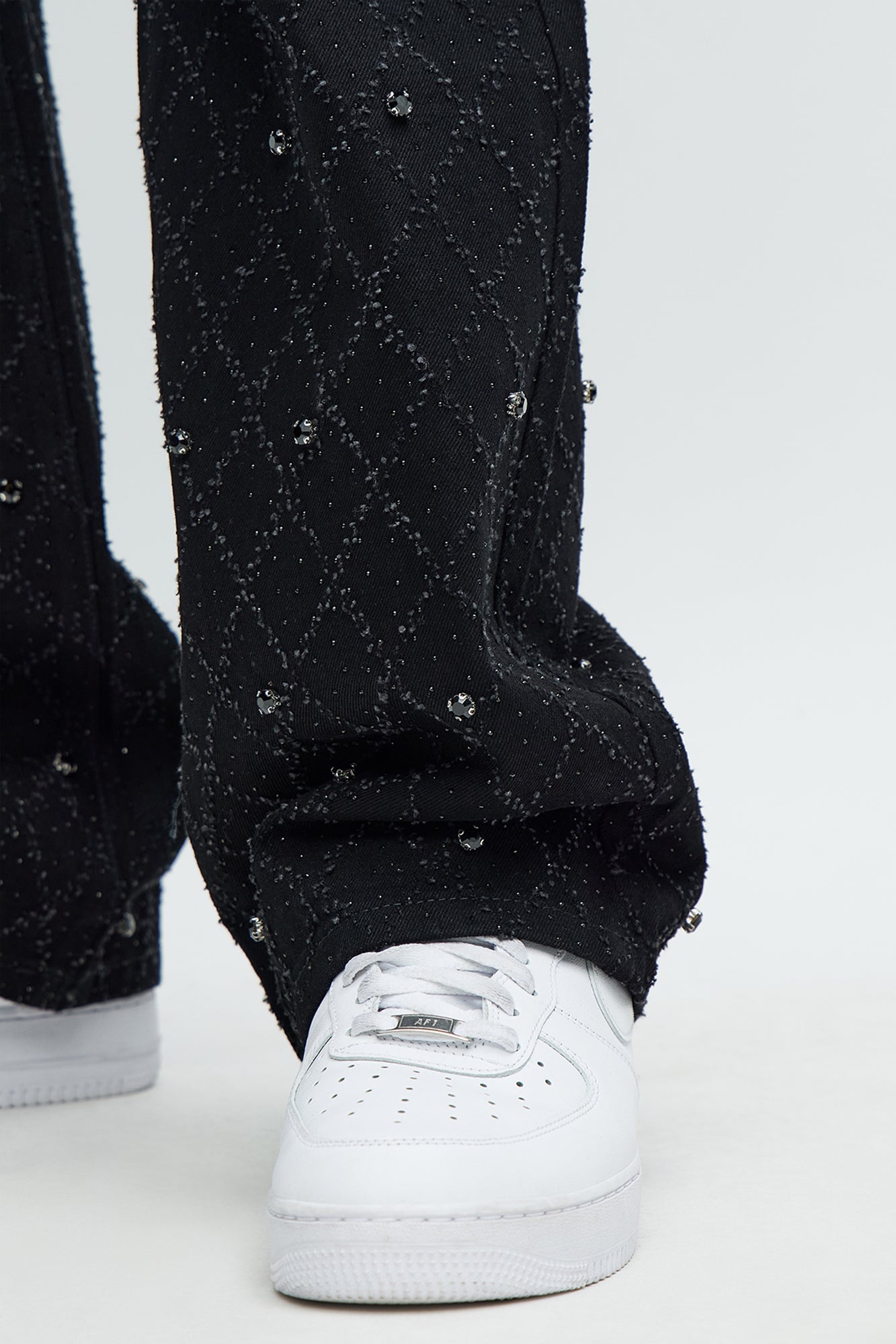 Stacked Slim Flare Wrecked In Jewels Jeans - Black Fashion Nova