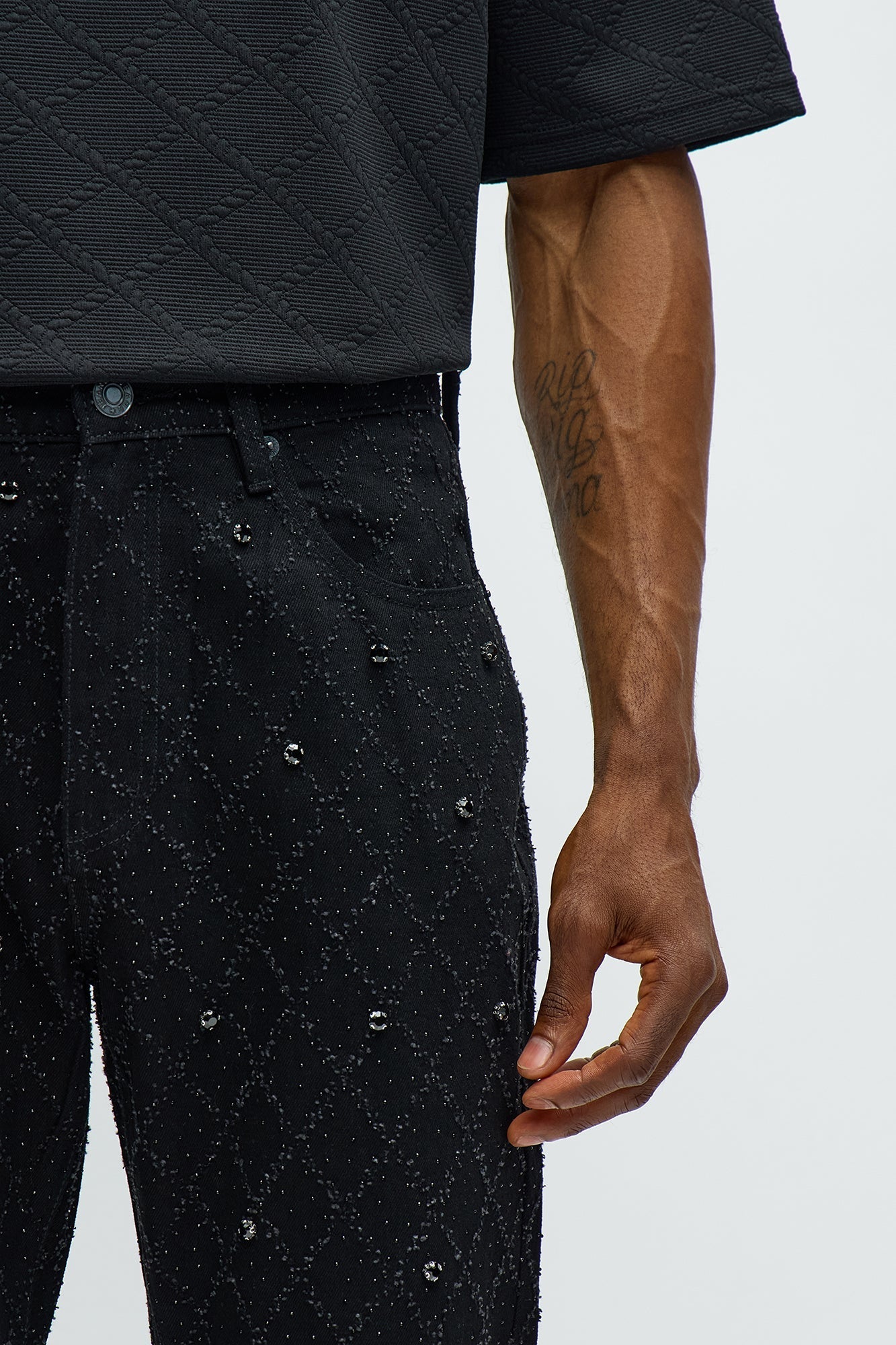 Stacked Slim Flare Wrecked In Jewels Jeans - Black Fashion Nova