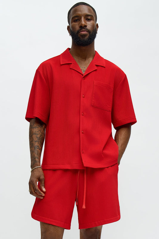 Show Up Short Sleeve Cuban Shirt - Red Fashion Nova