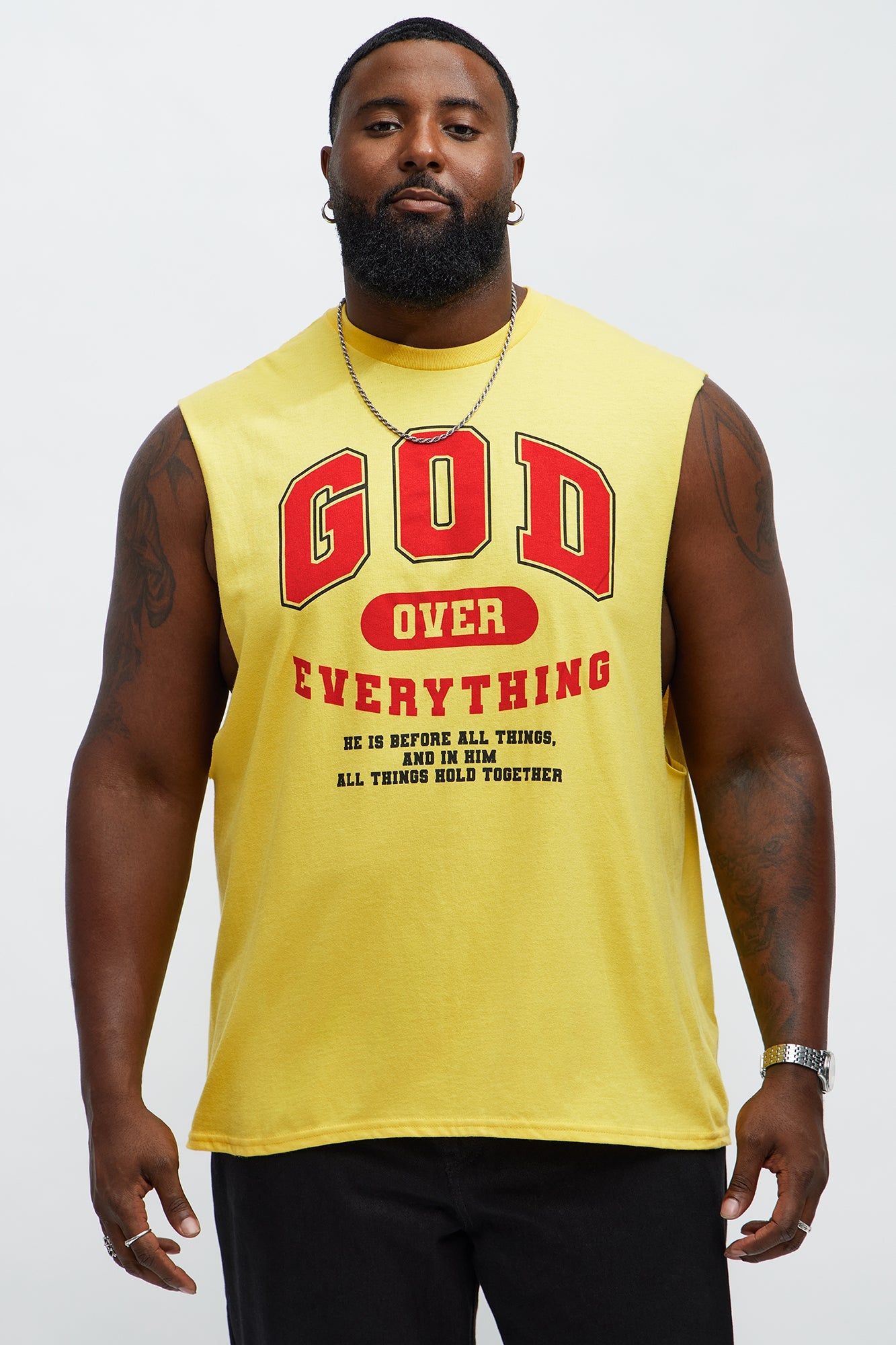 God Over Everything Muscle Tee - Yellow Fashion Nova
