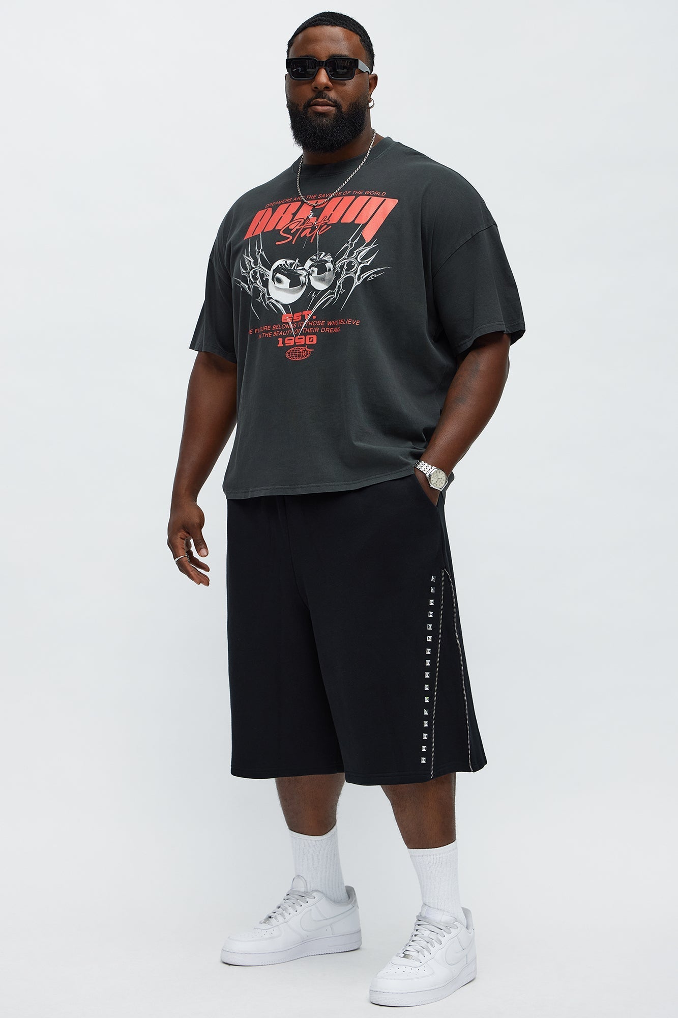 Tyson Baggy Sleaze Studded Shorts - Black Fashion Nova