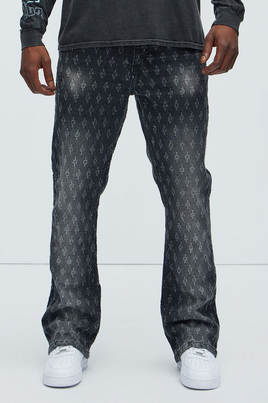 Drilled Slim Stacked Flare Jeans - Black Wash Fashion Nova