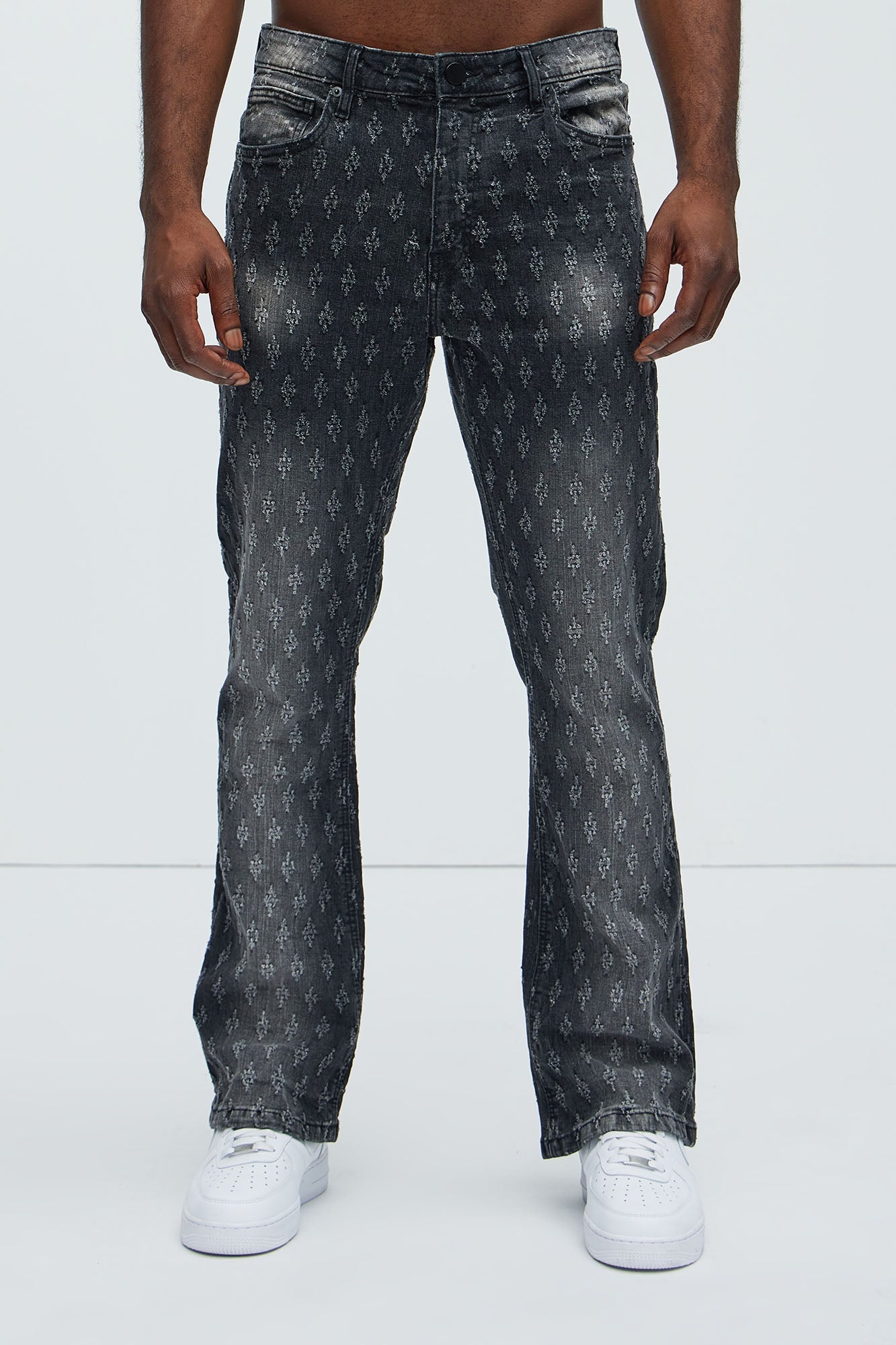 Drilled Slim Stacked Flare Jeans - Black Wash Fashion Nova