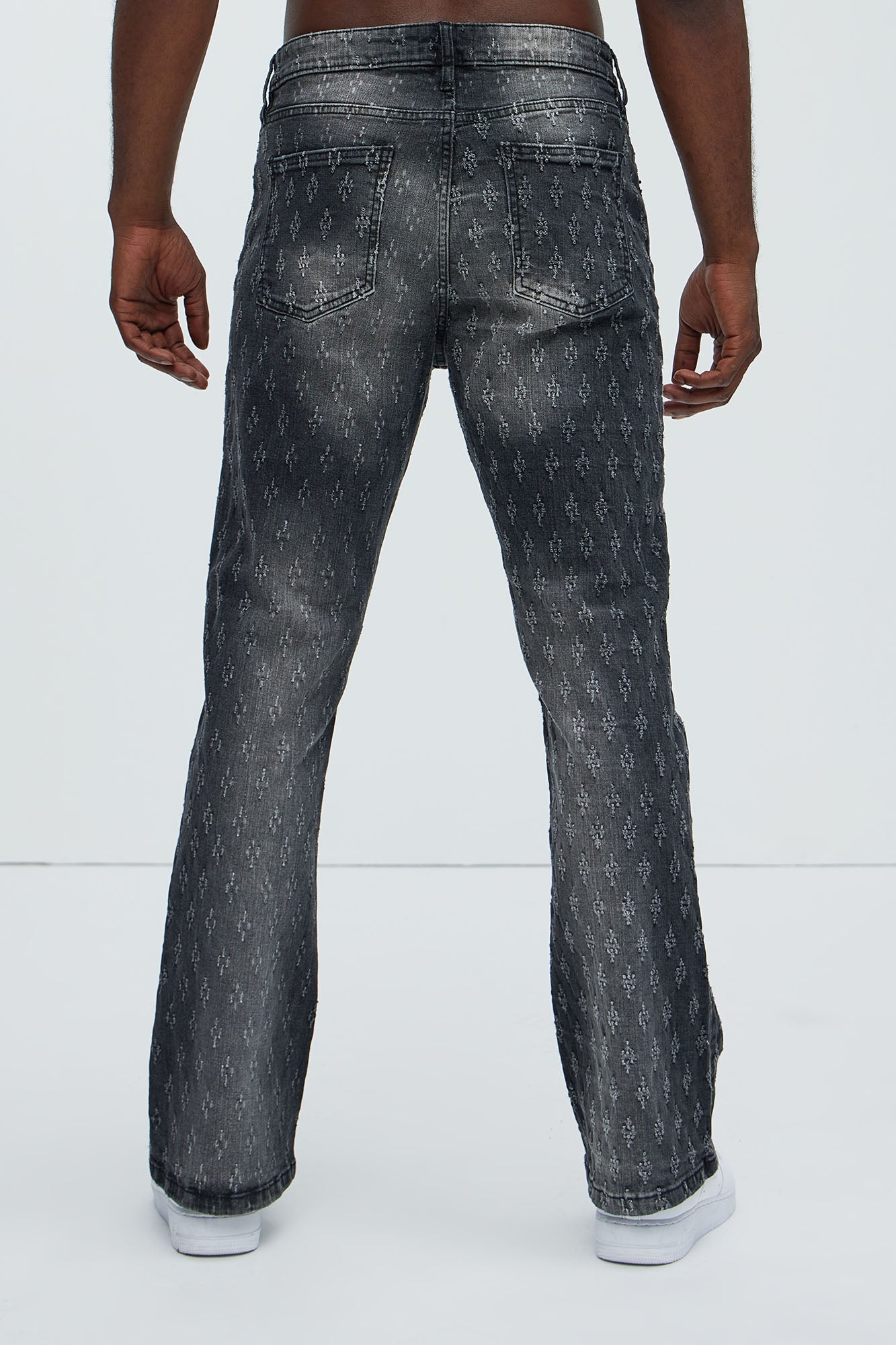 Drilled Slim Stacked Flare Jeans - Black Wash Fashion Nova