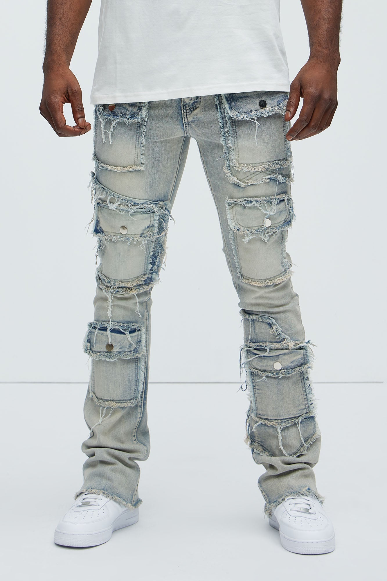 Let's Go Fray Cargo Skinny Flare Jeans - Light Wash Fashion Nova