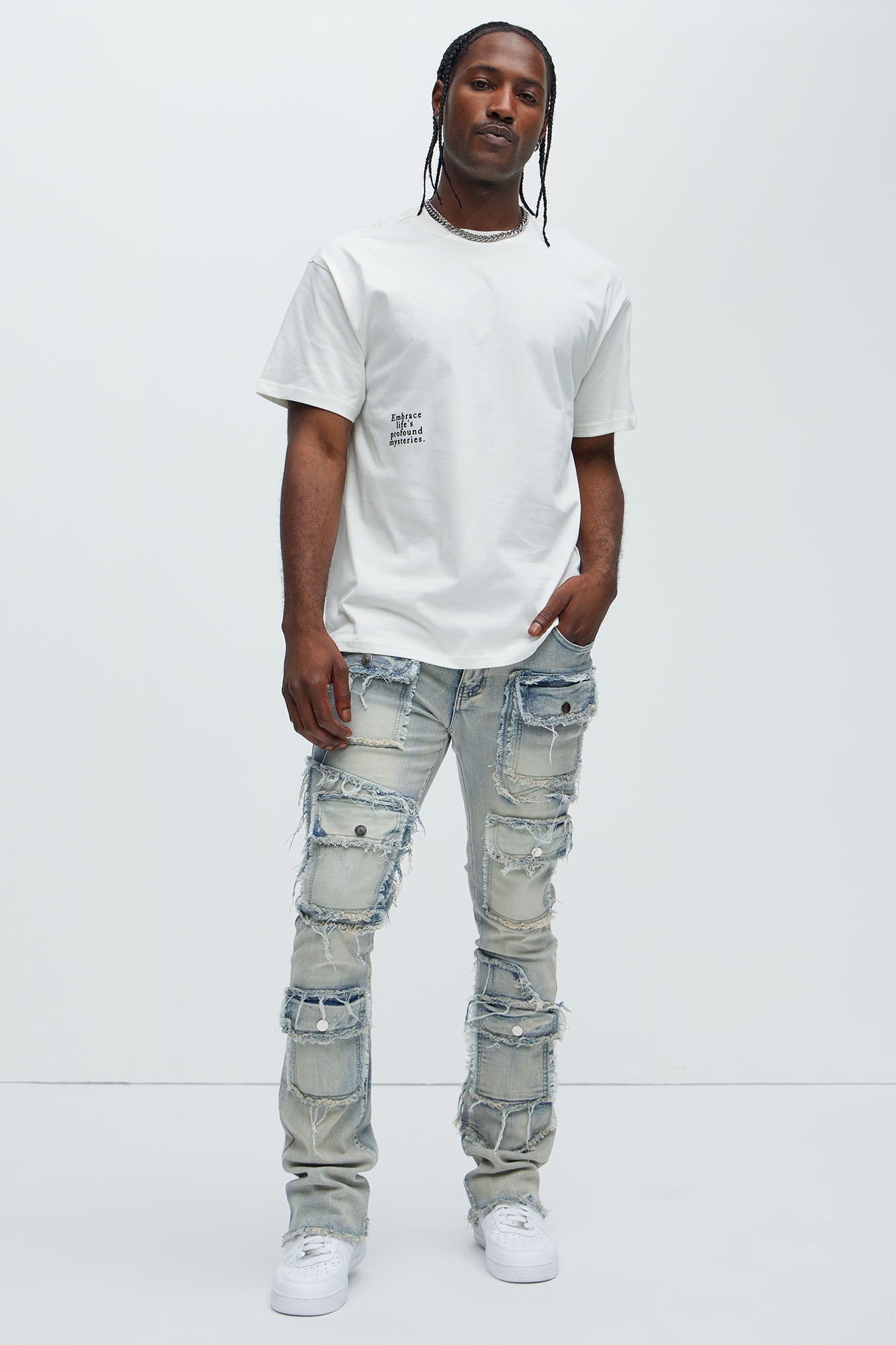 Let's Go Fray Cargo Skinny Flare Jeans - Light Wash Fashion Nova