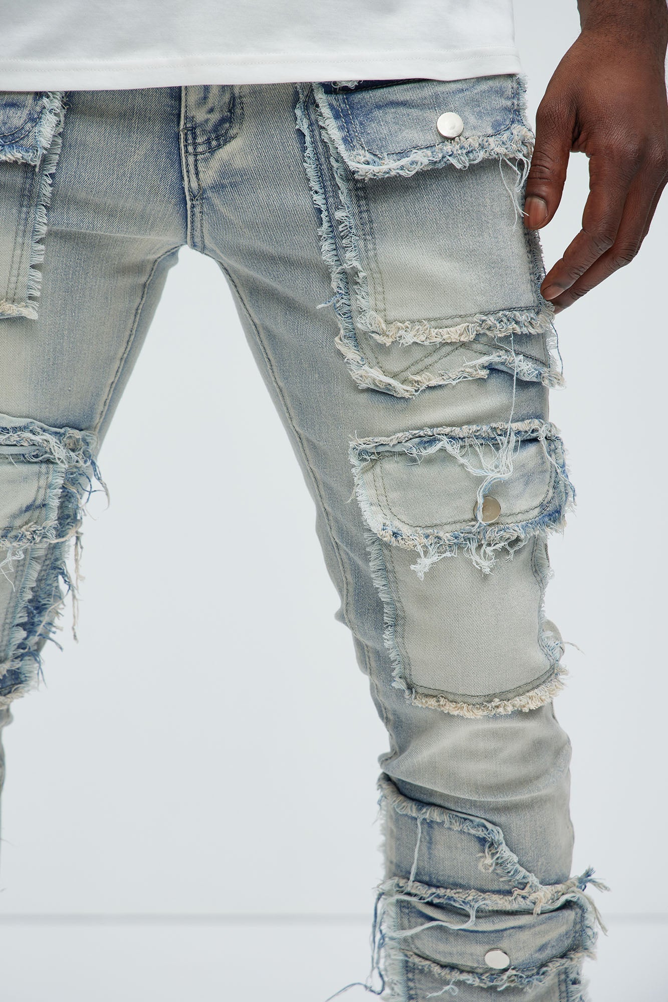 Let's Go Fray Cargo Skinny Flare Jeans - Light Wash Fashion Nova