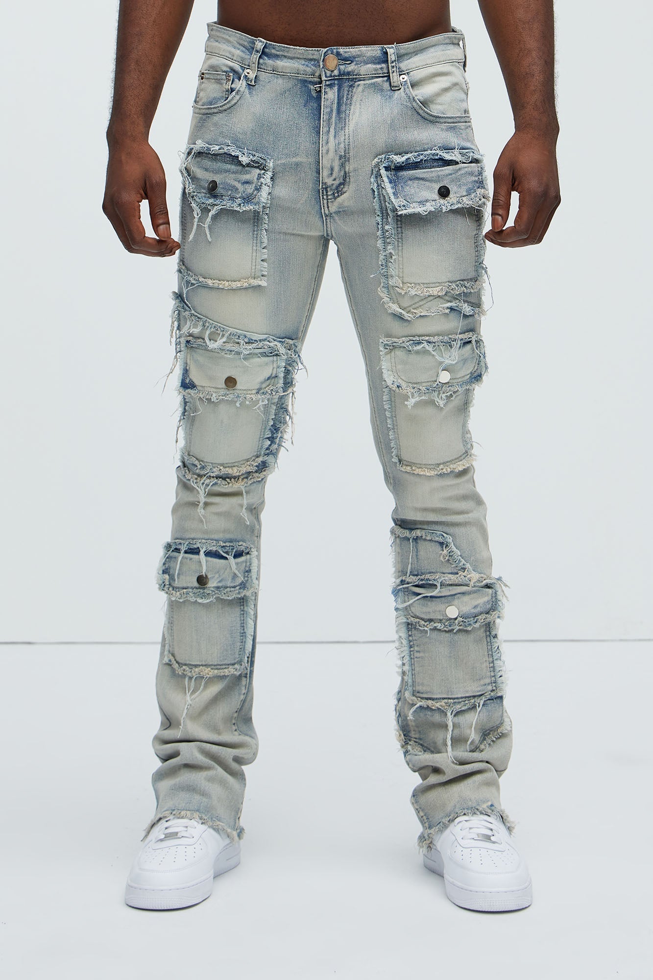 Let's Go Fray Cargo Skinny Flare Jeans - Light Wash Fashion Nova