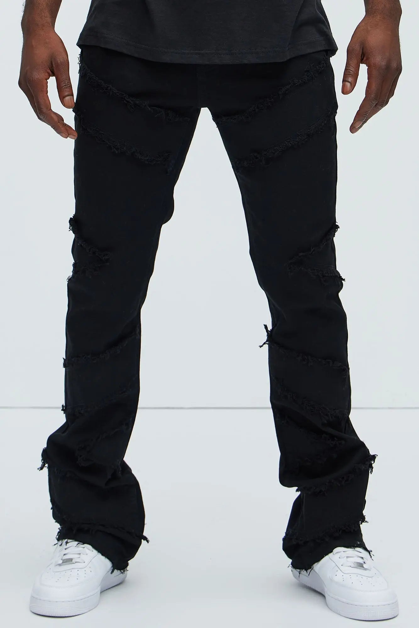 All Over Fray Stacked Skinny Flare Jeans - Black Fashion Nova